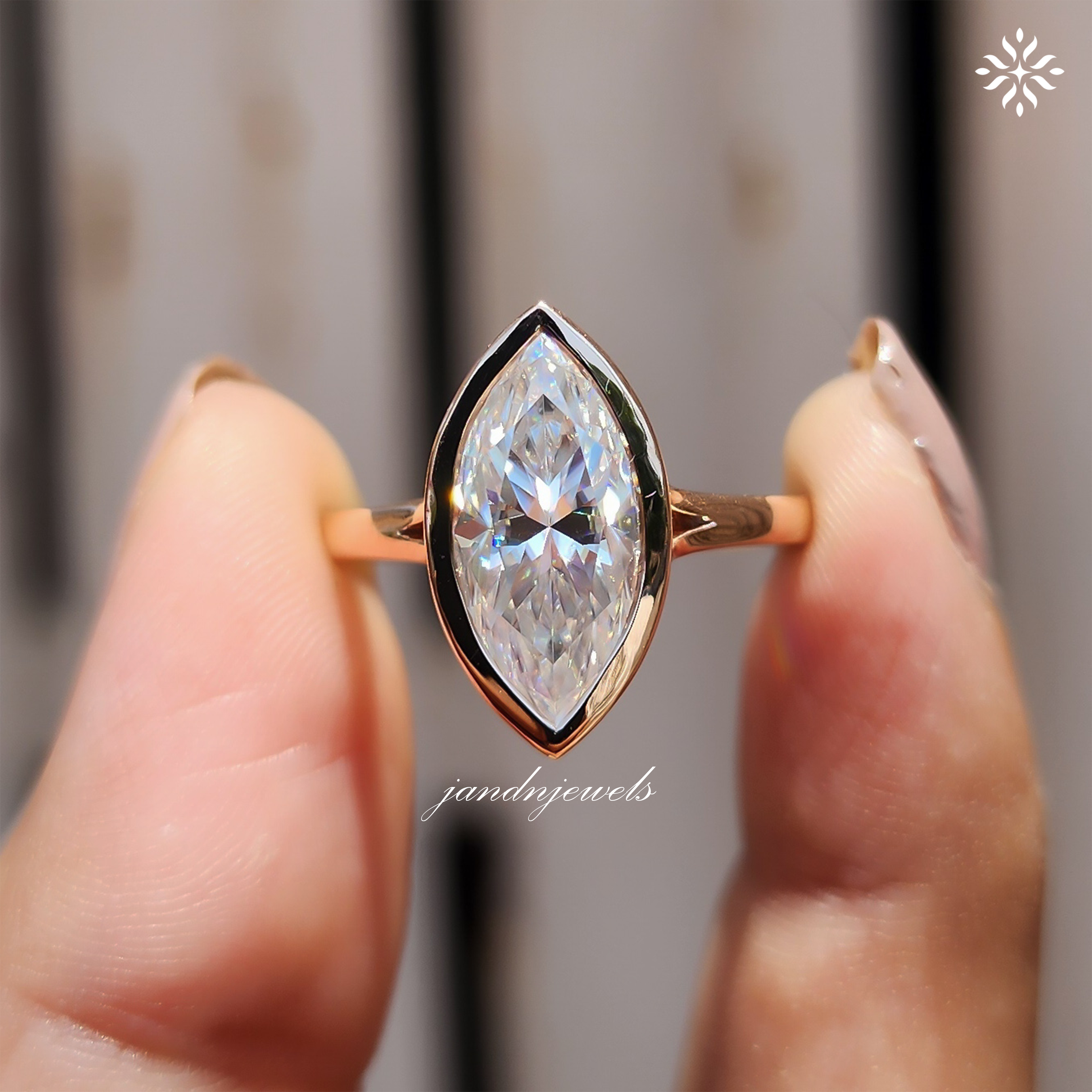 2CT Marquise Cut Moissanite Engagement Ring Classic Bezel Set Ring 14K Solid Gold Ring Wedding Ring Solitaire Ring Anniversary Ring