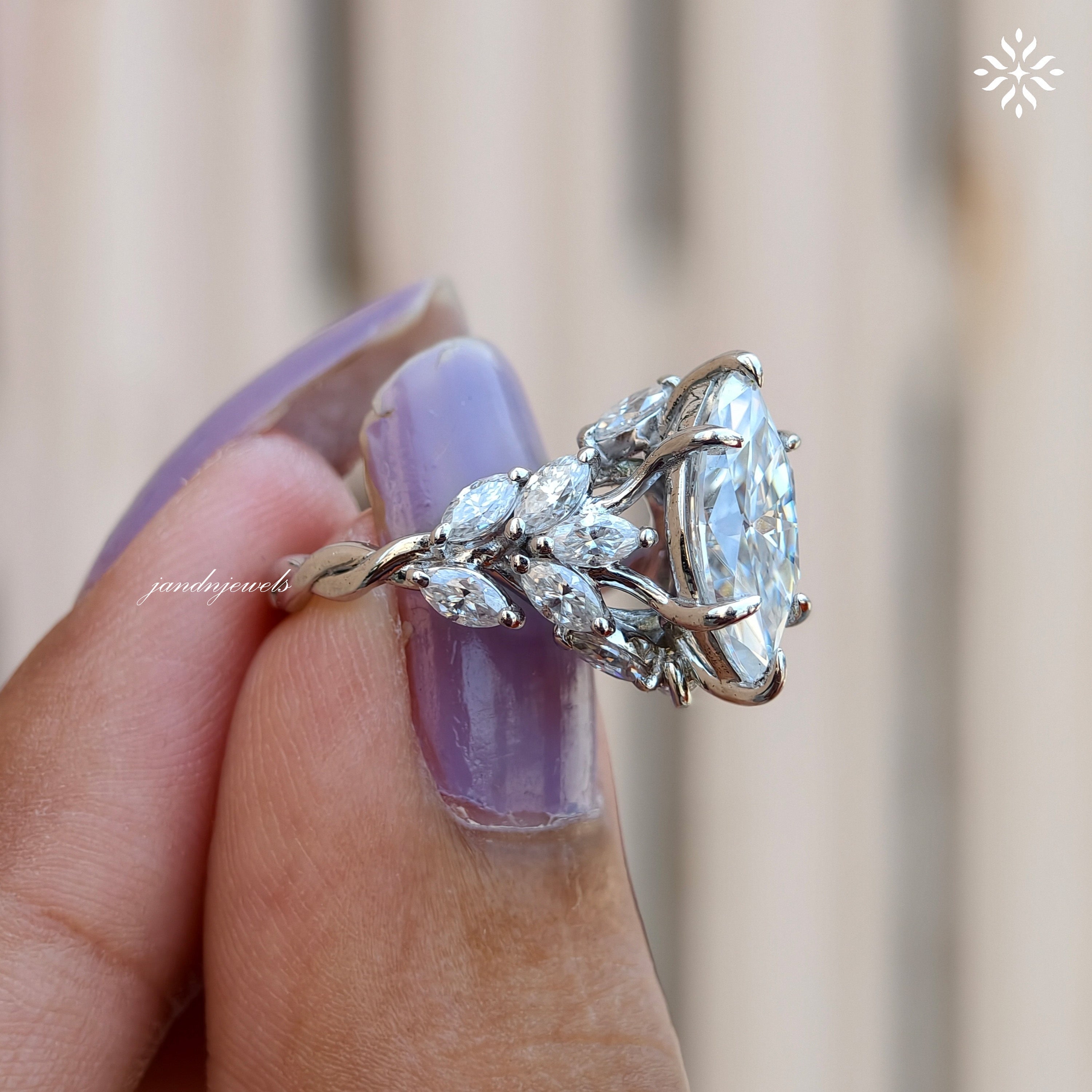 Floral Marquise Cut Moissanite Engagement Ring 14K Solid Gold nature Inspired Ring Artdeco Ring Promise Ring for Her