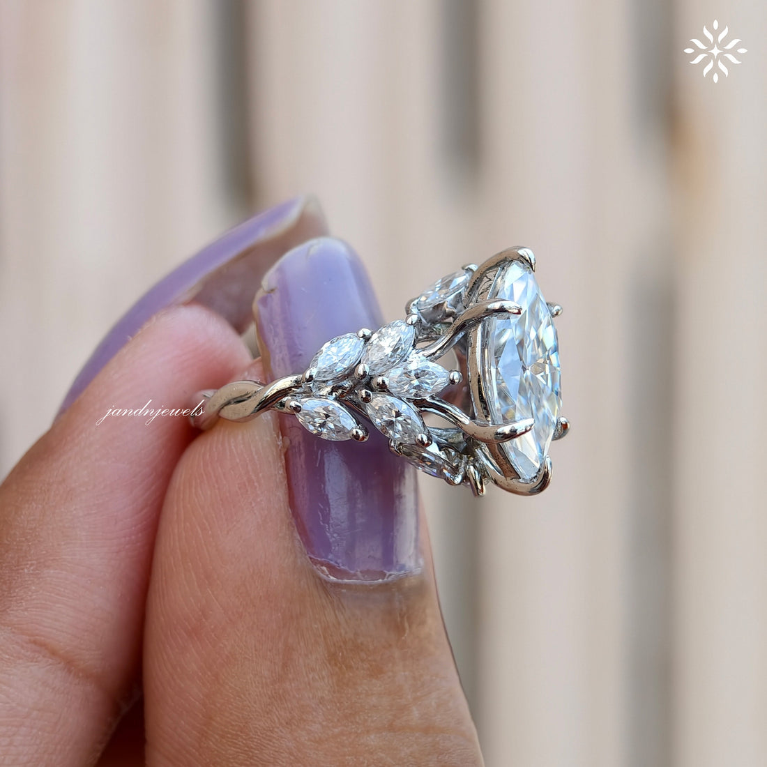 Floral Marquise Cut Moissanite Engagement Ring 14K Solid Gold nature Inspired Ring Artdeco Ring Promise Ring for Her