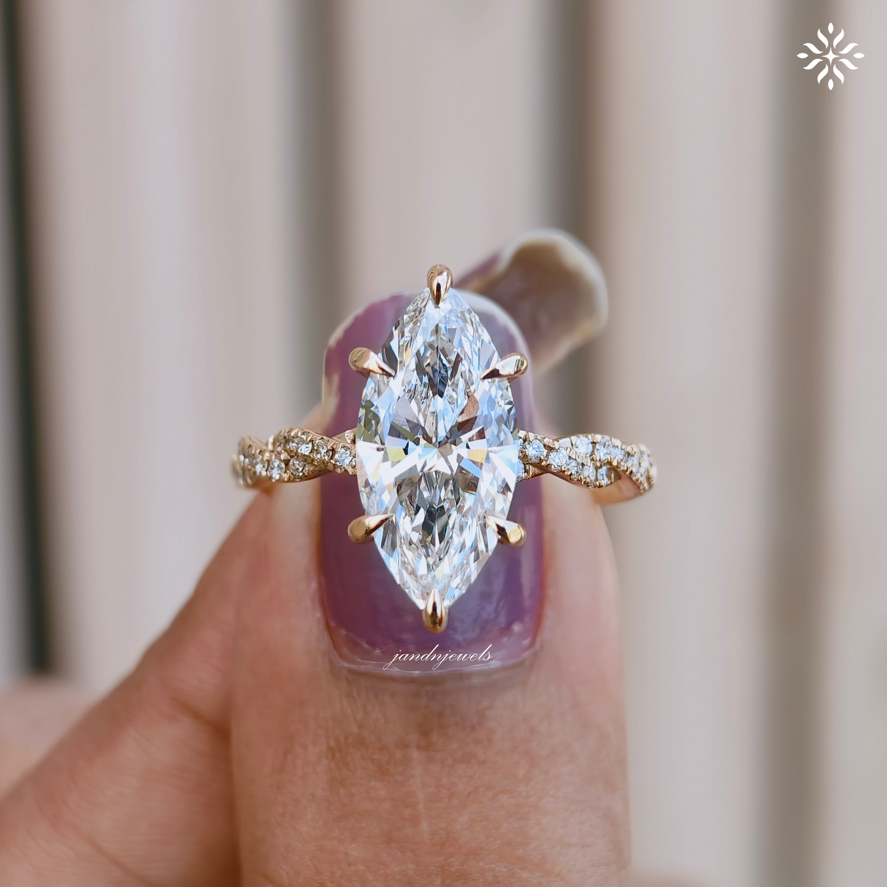 3CT Marquise Cut Lab Grown Diamond Engagement Ring Hidden Halo Twisted Band Ring 14K Solid Gold Unique Wedding Ring for Her