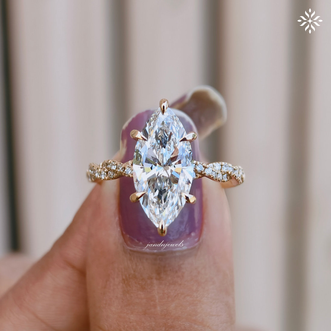3CT Marquise Cut Lab Grown Diamond Engagement Ring Hidden Halo Twisted Band Ring 14K Solid Gold Unique Wedding Ring for Her
