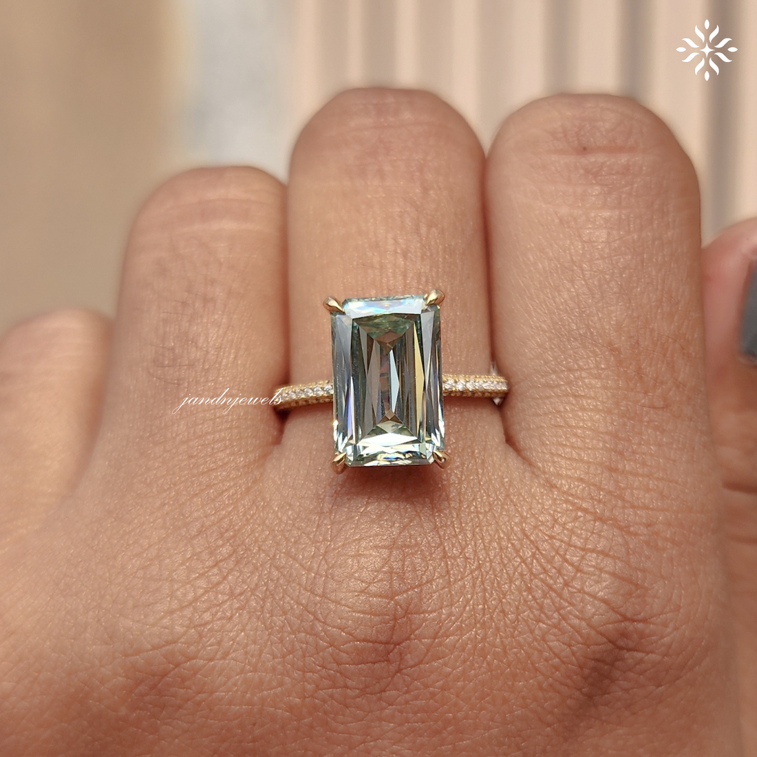 Cyan Blue Criss Cut Moissanite Engagement Ring 14K Solid Gold Hidden Halo Diamond Ring Pave Wedding Ring Unique Solitaire Ring for Her