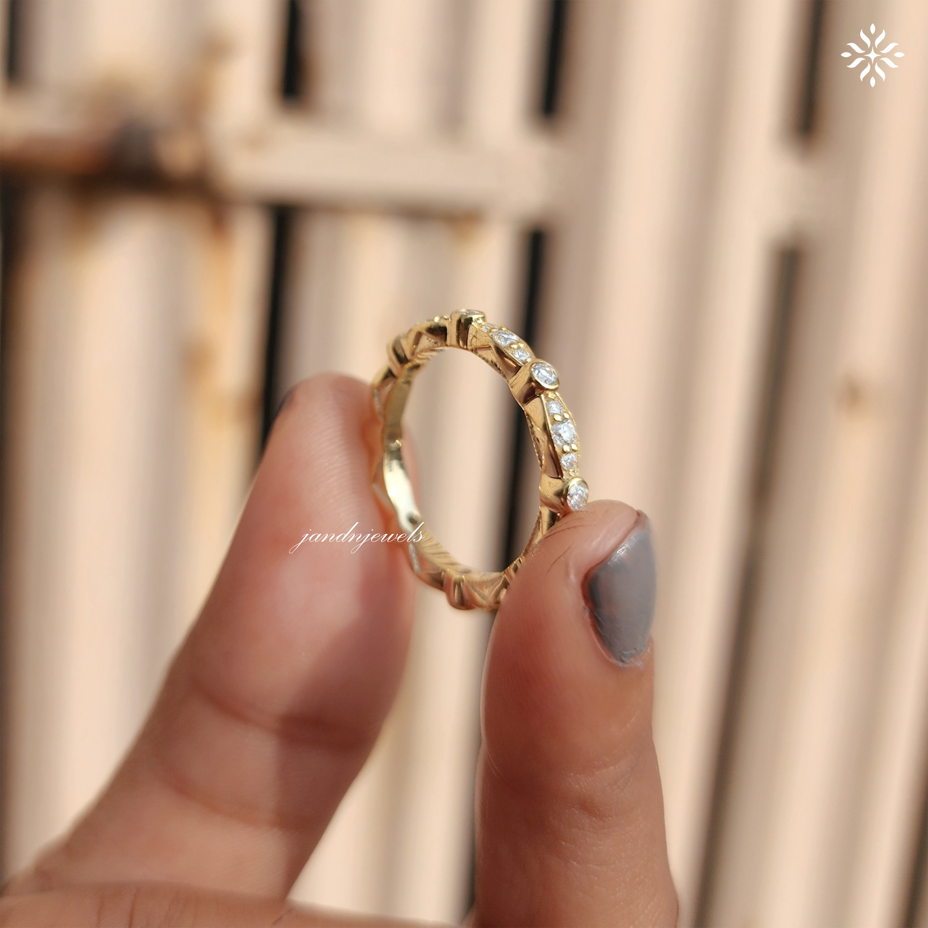 Art Deco Half Eternity Wedding Band Colorless Moissanite Band Migraine Wedding Band Matching Band for Her Wedding Gifts