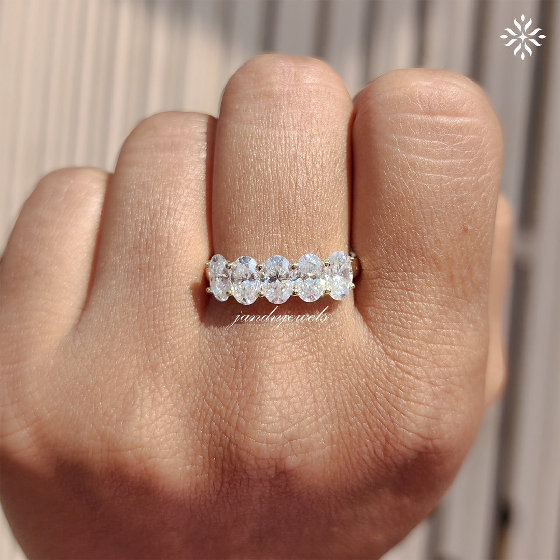 Oval Shaped Lab Grown Diamond Ring 5 Stone Wedding Band 10K Solid Yellow Gold Ring