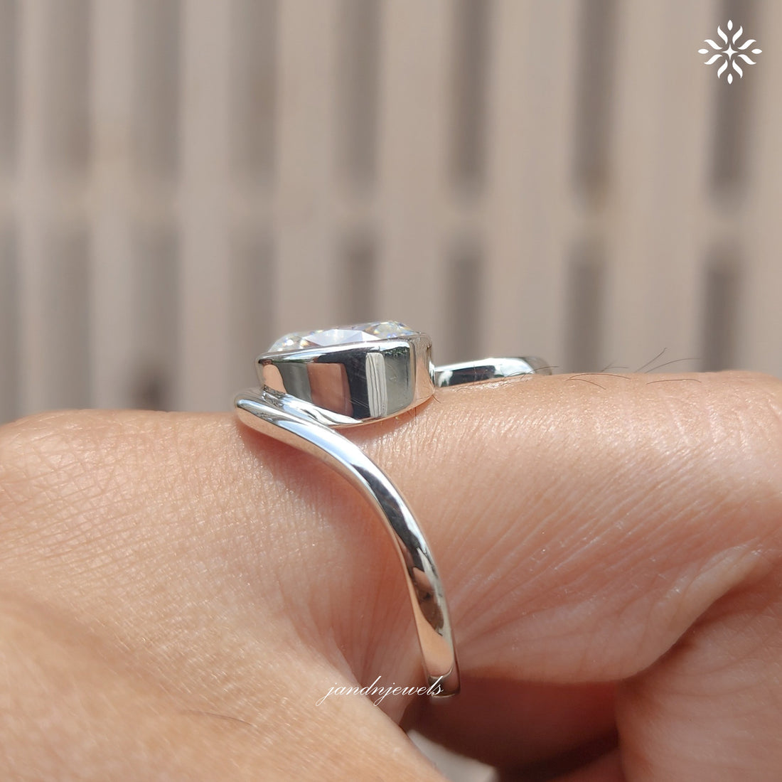 Oval Moissanite Ring, Open Wrap Ring Bezel Set Gold Band Minimalist Unique Engagement Ring