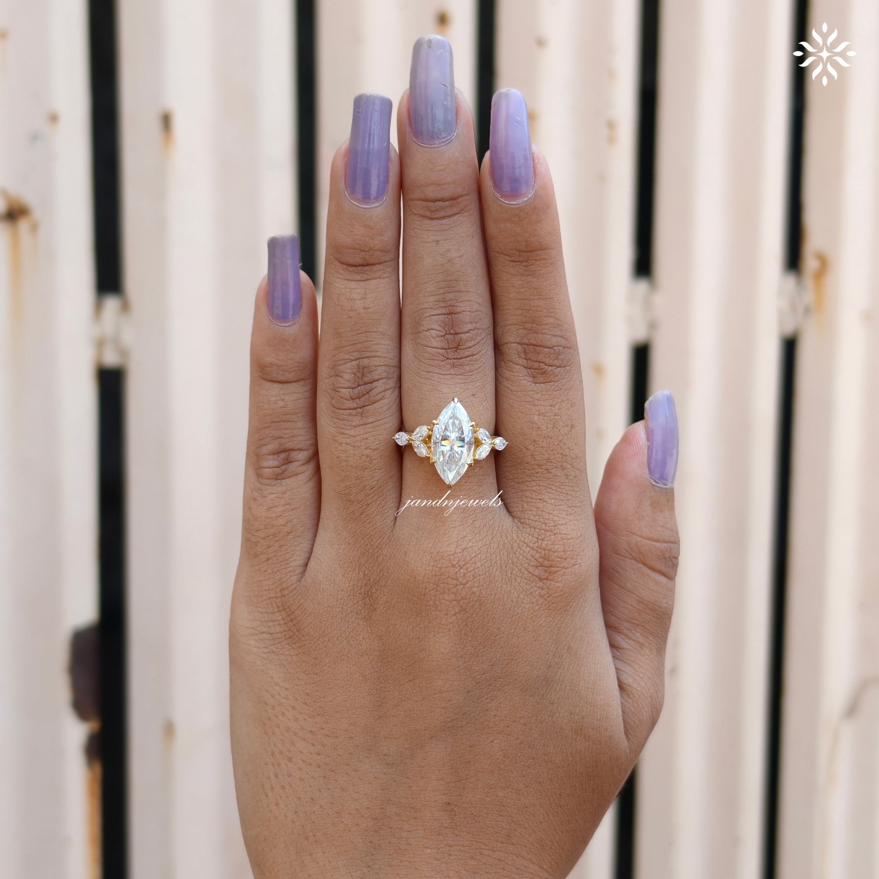 4CT Marquise Cut Moissanite Engagement Ring Cluster Marquise Side Stone Ring Classic Floral Basket Setting Wedding Ring Micro Pavé Band