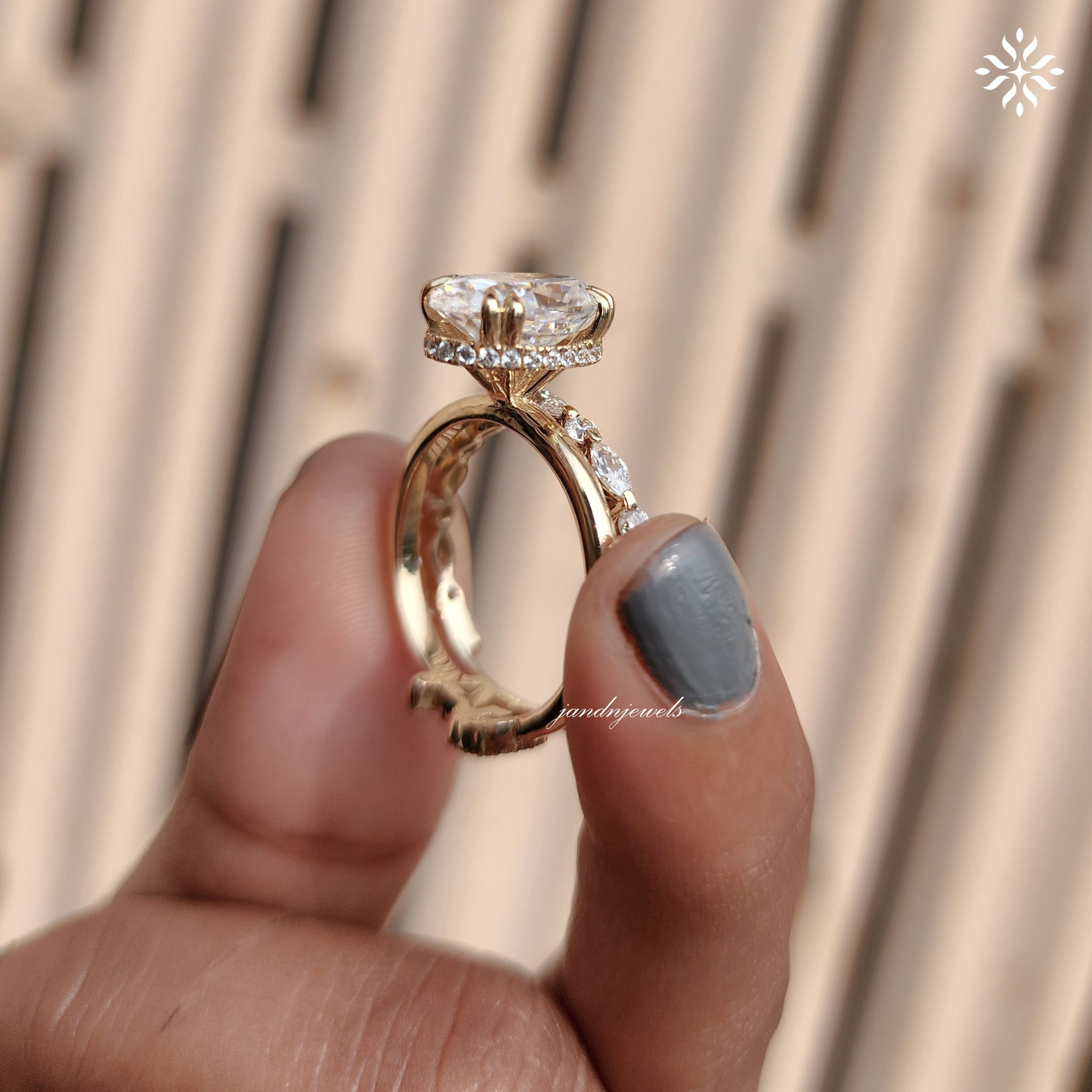 3CT Oval Cut Moissanite Engagement Ring Set Hidden Halo Dabble Prong Ring 14K Solid Gold Bridal Ring Set Personalized Name Initial Ring