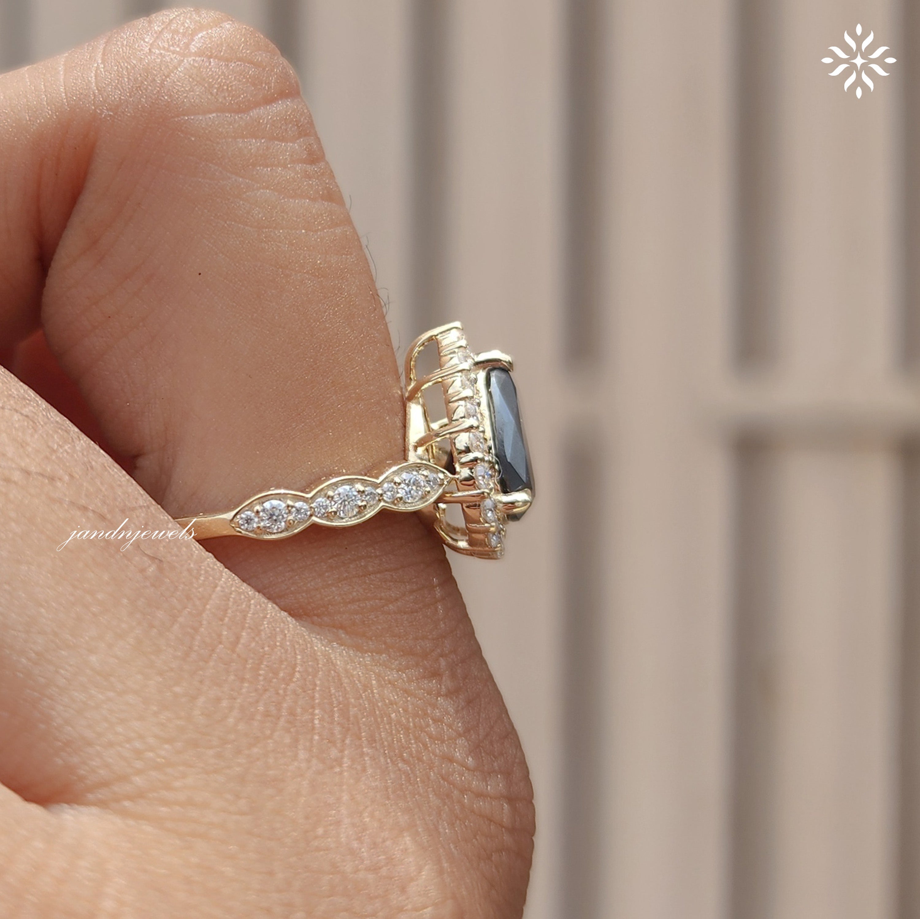 Black Pear Moissanite Ring Set Vintage Inspired Halo Engagement Ring With Marquise Wedding Band