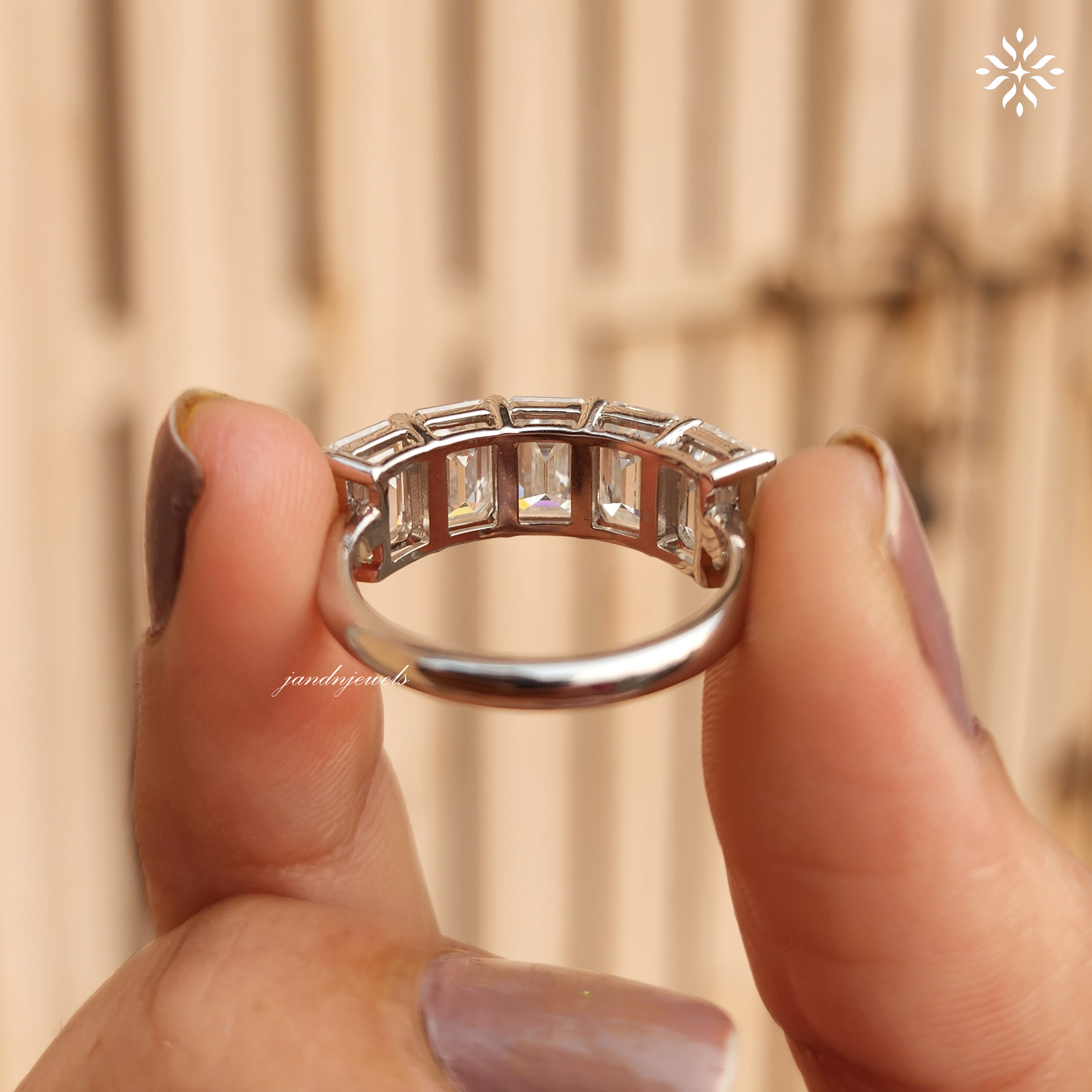 5 Stone Emerald Cut Moissanite Ring, Emerald Cut Solitaire Band, 5 Stone Emerald Cut Half Eternity Band, Promise Stackable Eternity Ring