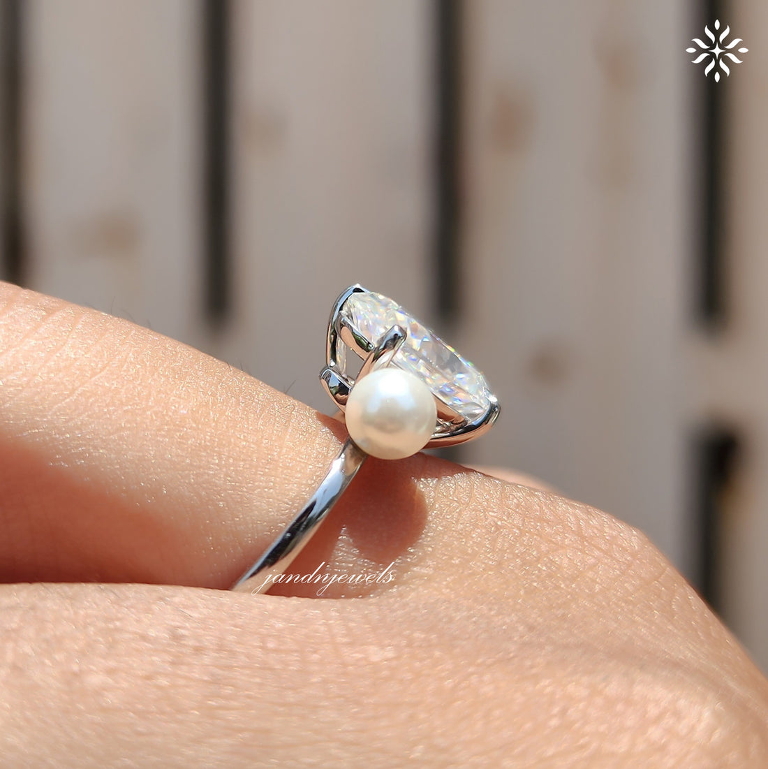 Oval Moissanite & Pearl Two Stone Ring, Toi Et Moi Design