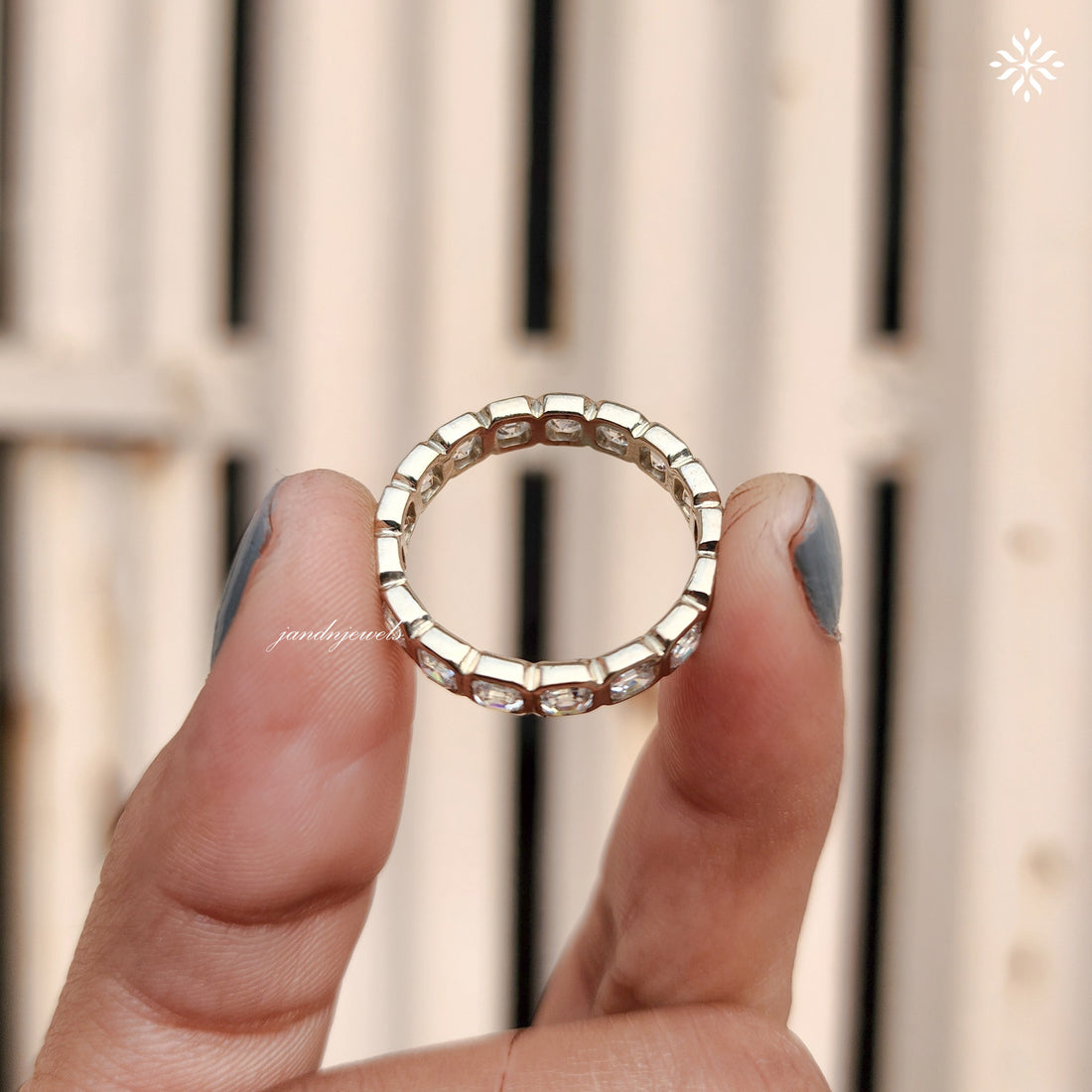 Bezel Set Asscher Cut Moissanite Full Eternity Wedding Band
