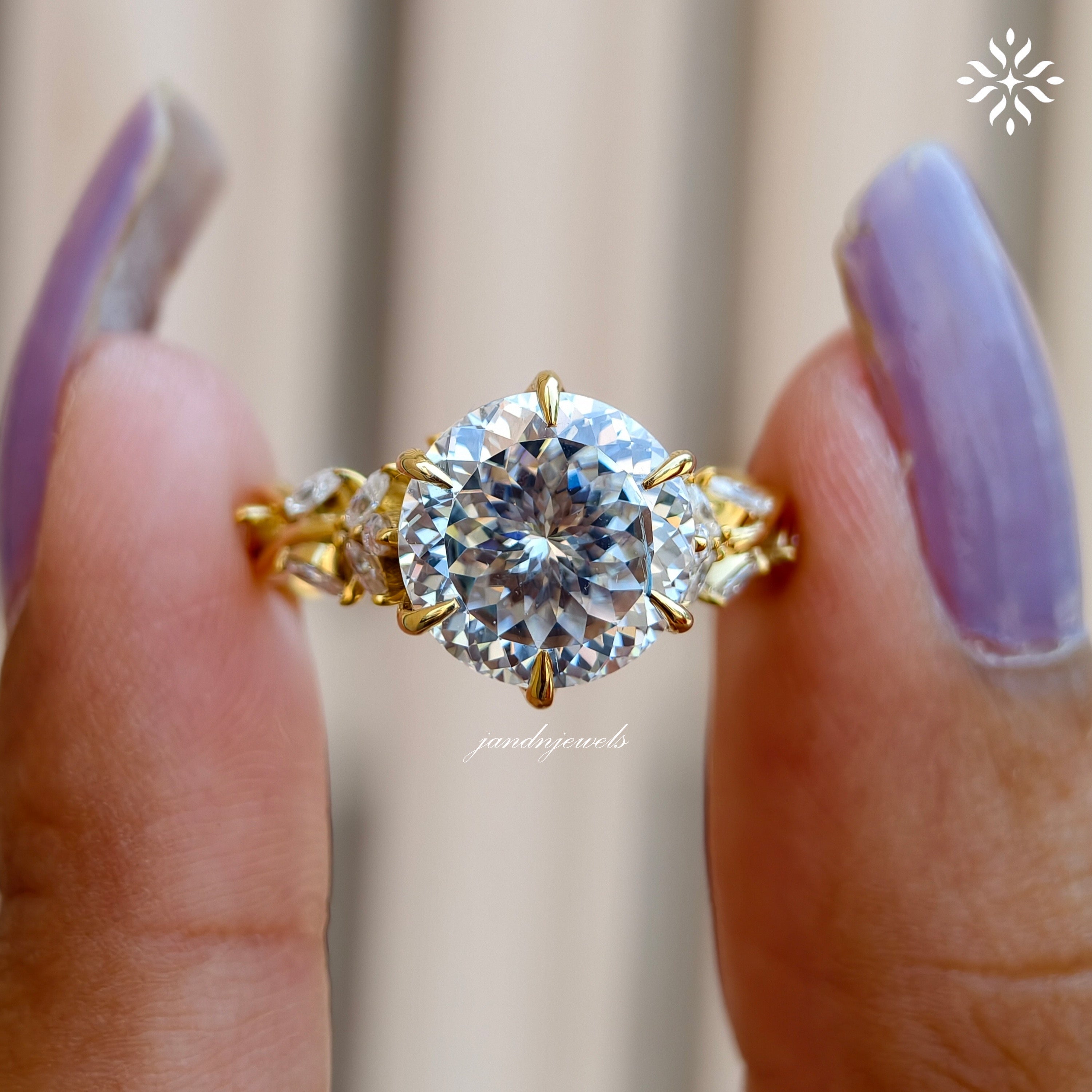 Floral Portuguese Cut Moissanite Engagement Ring Art Deco14K Gold Moissanite Diamond Wedding Ring Nature Inspire Ring Promise Ring For Women