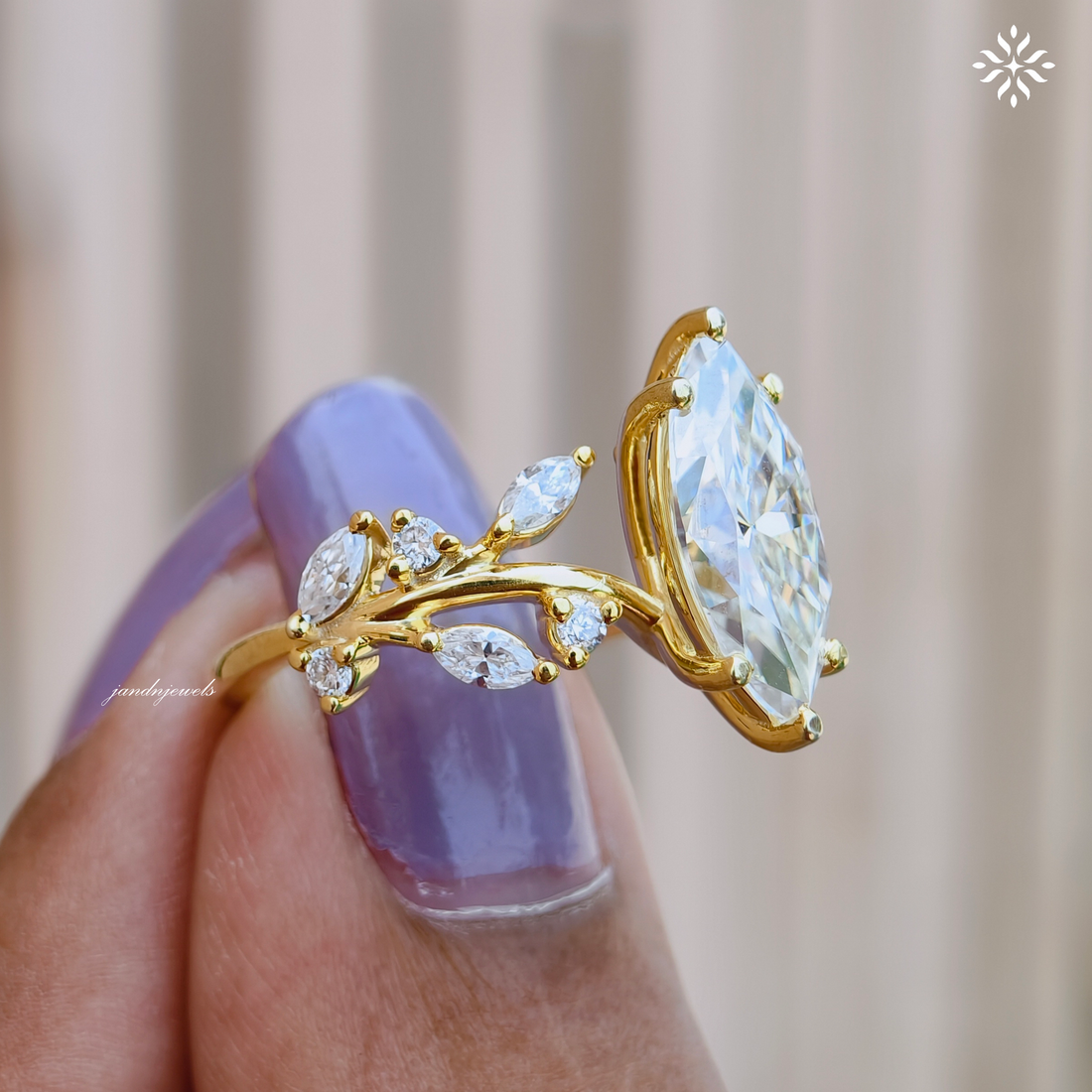 2.5CT Marquise Cut Moissanite Engagement Ring Floral Vine Moissanite Ring 14K Gold Leaf Wedding Ring for Her