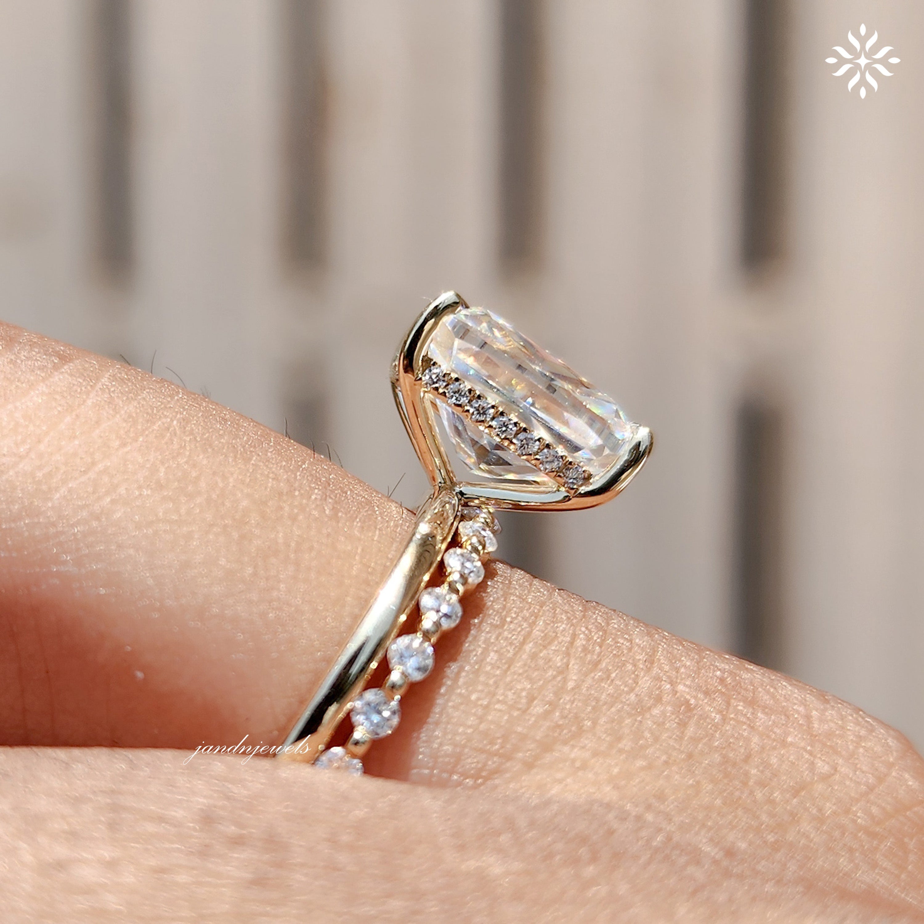 4CT Elongated Cushion Cut Moissanite Engagement Ring Set Hidden Halo 14K Solid Gold Diamond Wedding Rings Promise Ring Set Anniversary Gift
