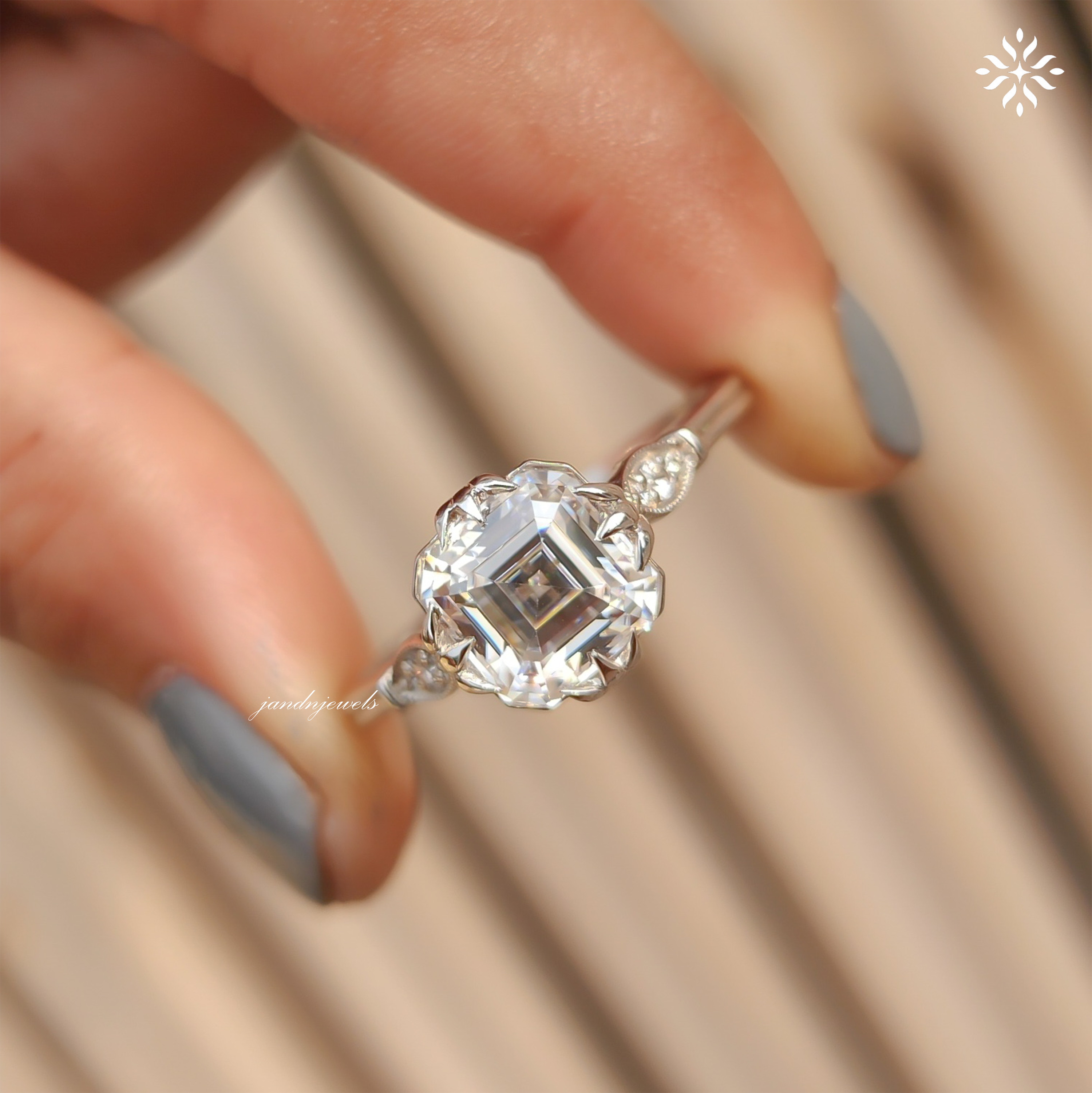 Asscher Cut Diamond Engagement Ring for Women IGI Certified Lab Grown Diamond Ring Vintage Style Ring Triple Prong Ring Anniversary Gift