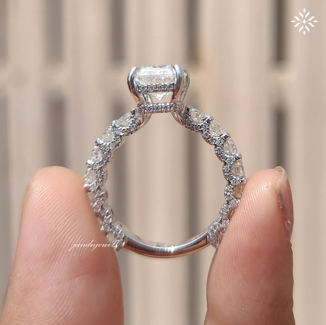 2.5CT Emerald Cut Moissanite Engagement Ring Unique Dabble Hidden Halo Ring 14K Solid Gold Ring for Women