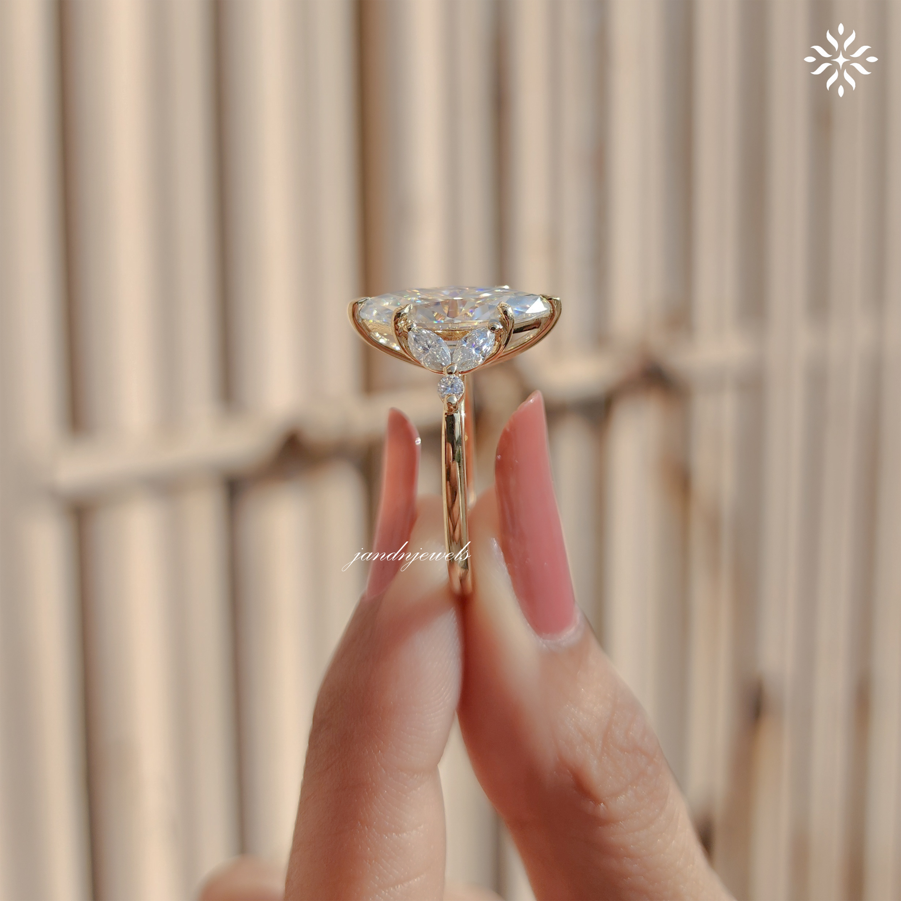 Marquise Moissanite Cluster Ring: Art Deco Solid Gold Anniversary Ring