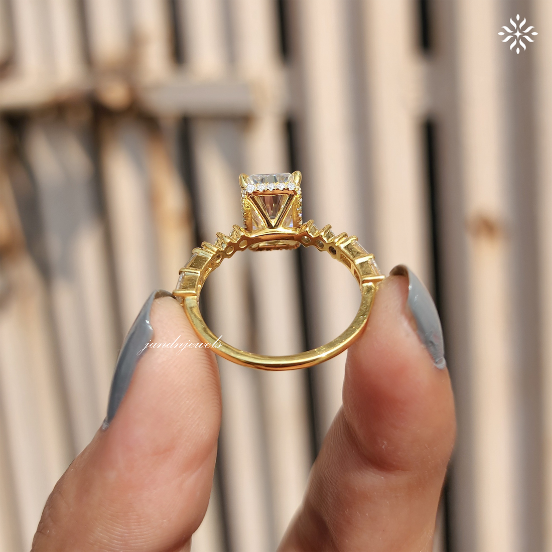 Radiant Cut Moissanite Engagement Ring Hidden Halo Radiant Cut Ring Baguette Band