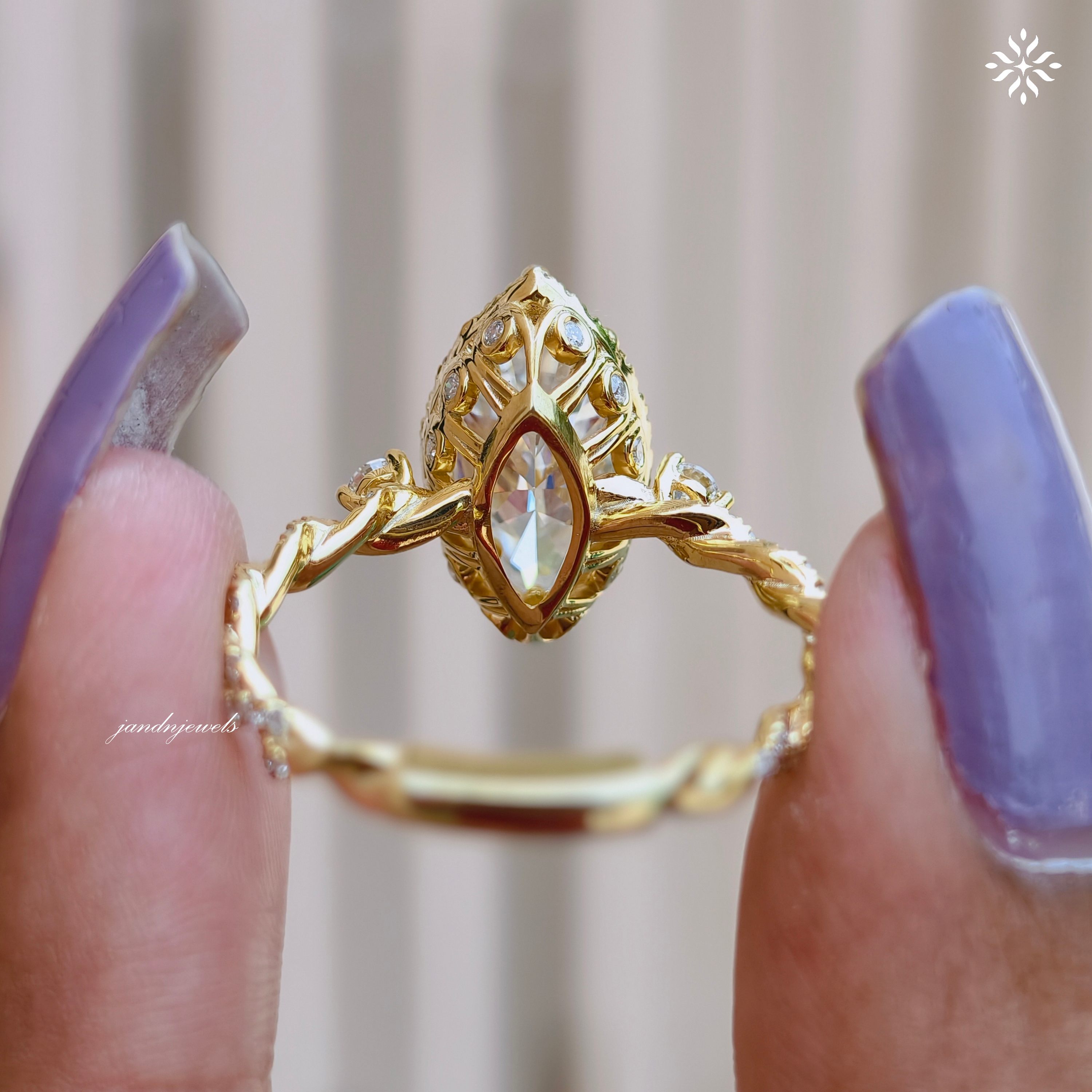 Art Deco Tulip Set Ring Marquise Cut Moissanite Engagement Ring Hidden Halo Moissanite Ring Vintage Twisted Band Bridal Ring