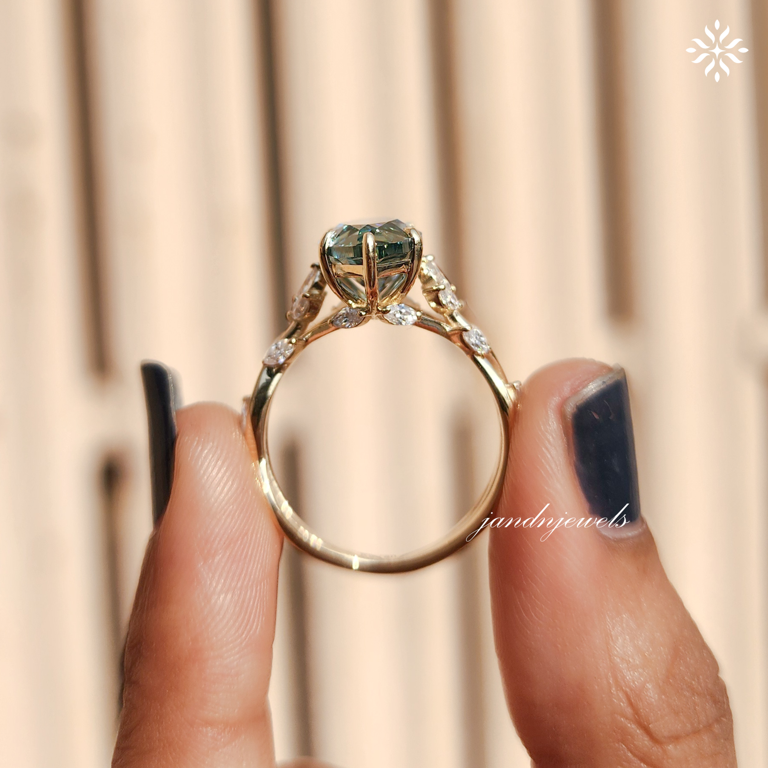 4CT Green Marquise Cut Moissanite Engagement Ring Yellow Gold Floral Vine Ring ArtDeco Ring