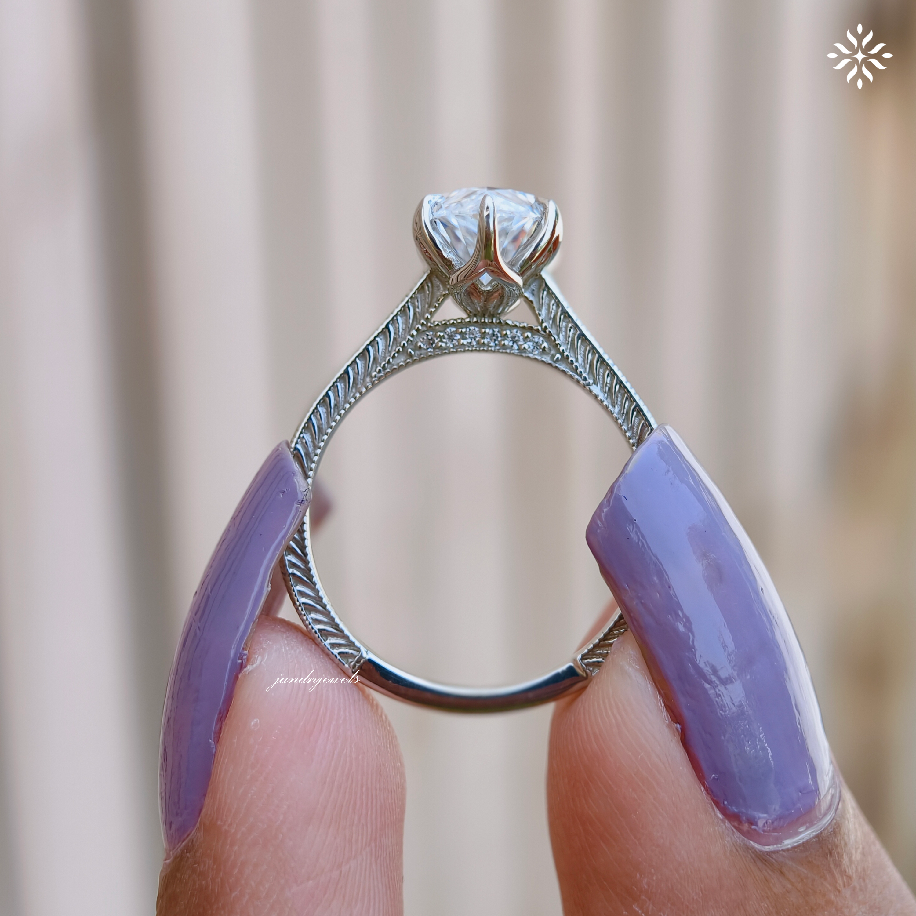 2.5CT Filigree Marquise Cut Moissanite Engagement Ring Art Deco Engraved Band Solitaire Ring 14K Gold Six Prong Designer Bridal Ring for Her