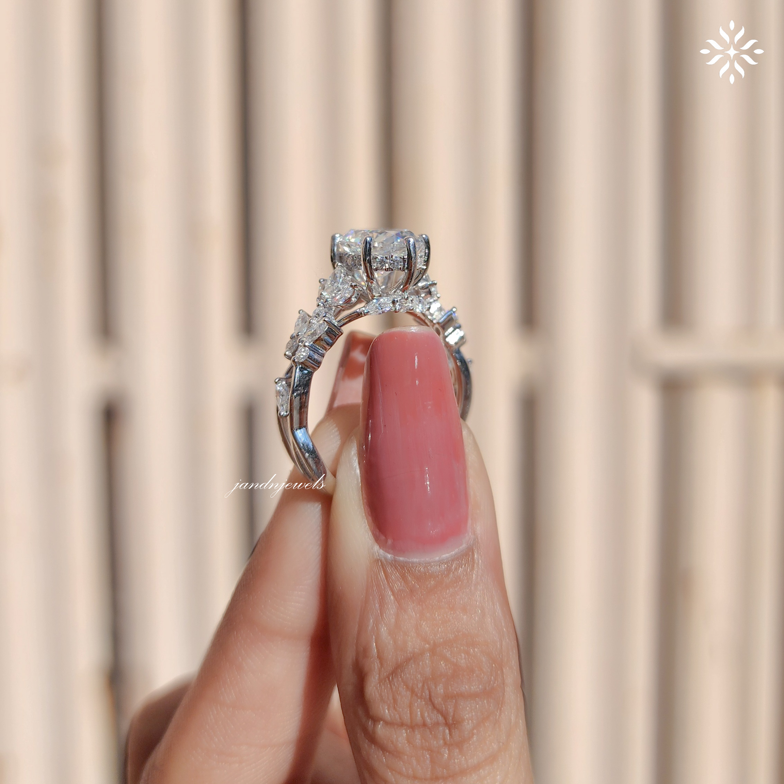 Oval Moissanite Ring, Nature Inspired Floral Diamond Band, Unique Vintage Gold Engagement Ring