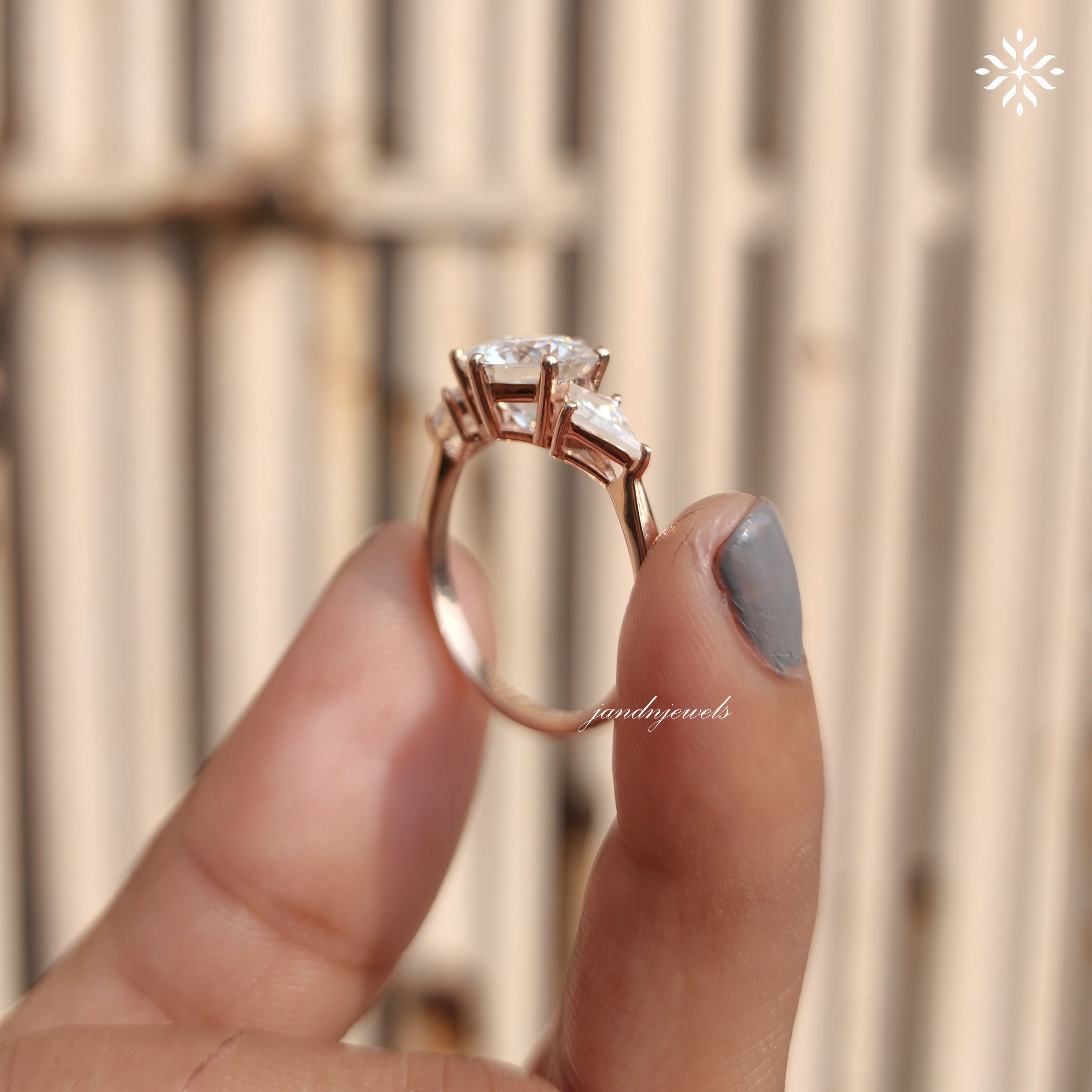 Three Stone Hexagon Cut Engagement Ring Side Stone kite Diamond Ring 14K Solid Gold Ring Antique Moissanite Diamond Ring