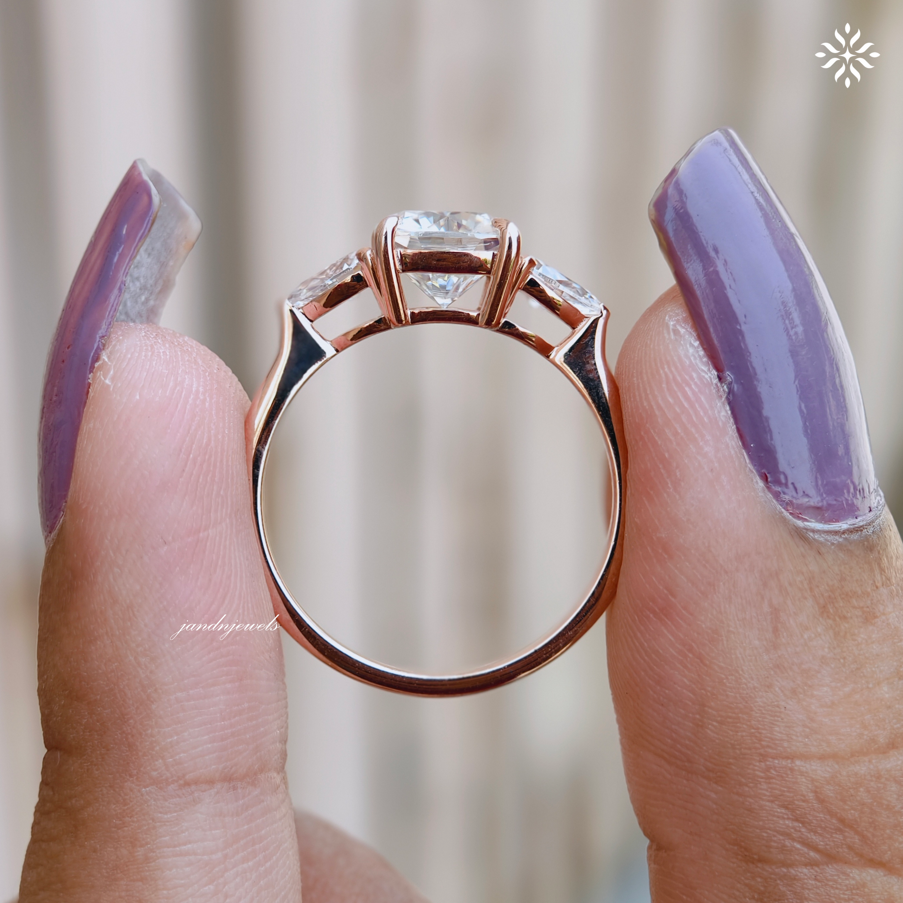 2CT Three Stone Cushion Cut Moissanite Diamond Ring Trilogy Wedding Ring Side Stone Pear Shaped Ring Classic Ring