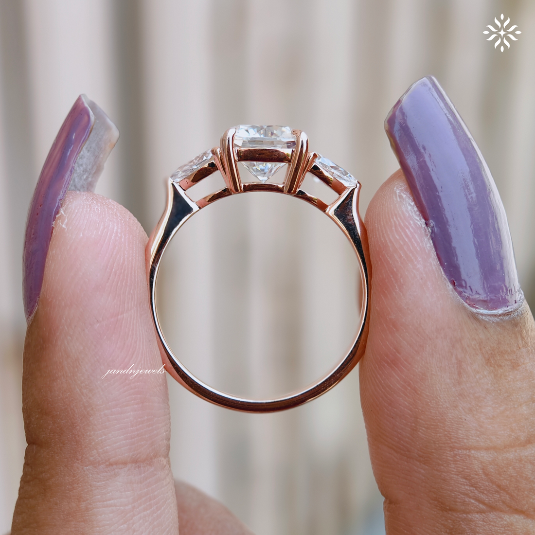 2CT Three Stone Cushion Cut Moissanite Diamond Ring Trilogy Wedding Ring Side Stone Pear Shaped Ring Classic Ring