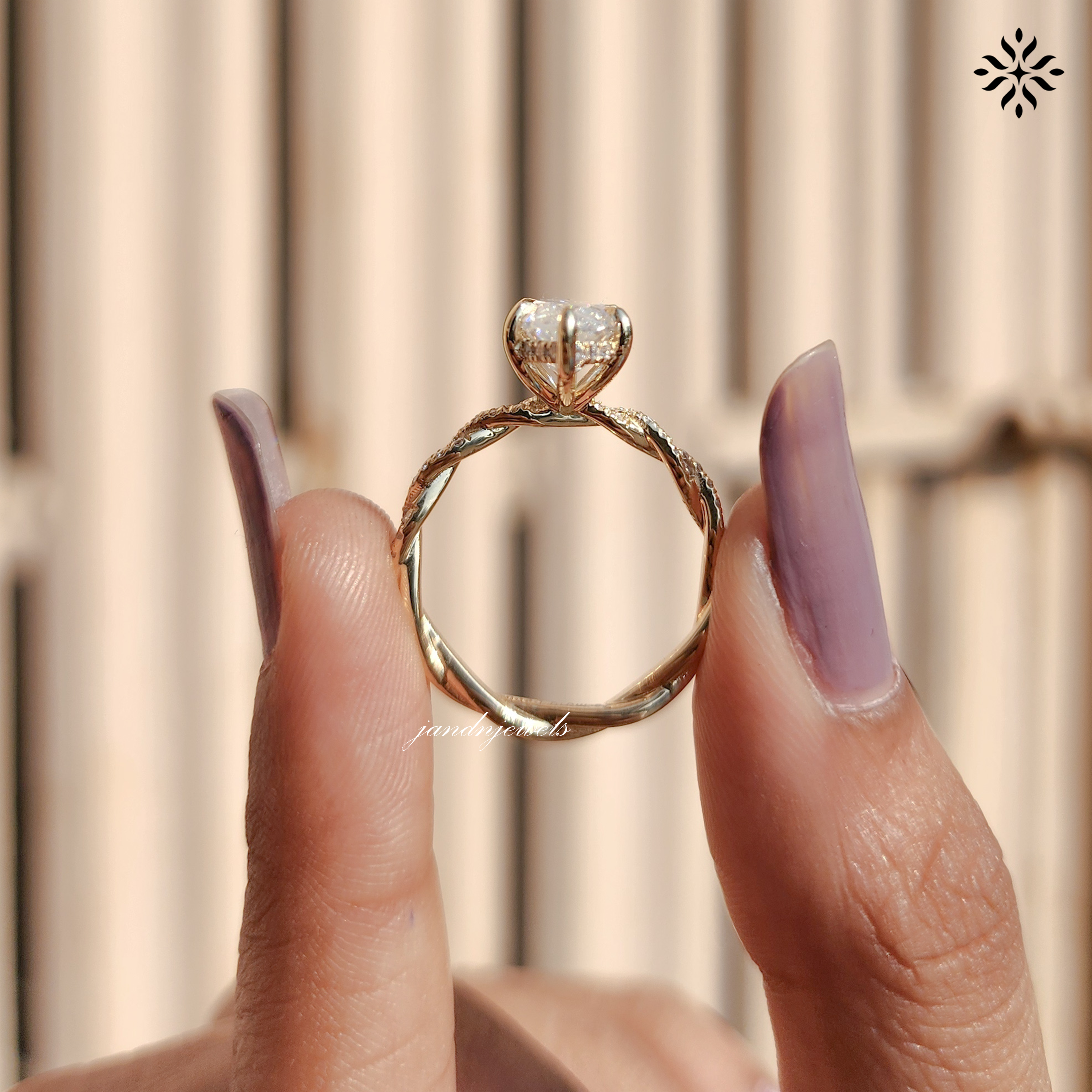 2CT Marquise Moissanite Engagement Ring 14K Solid Gold Twisted Shank Diamond Wedding Band Solitaire Hidden Halo Proposal Ring for Mom