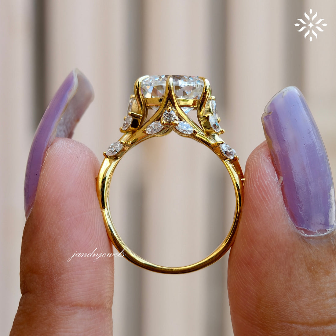 Floral Portuguese Cut Moissanite Engagement Ring Art Deco14K Gold Moissanite Diamond Wedding Ring Nature Inspire Ring Promise Ring For Women