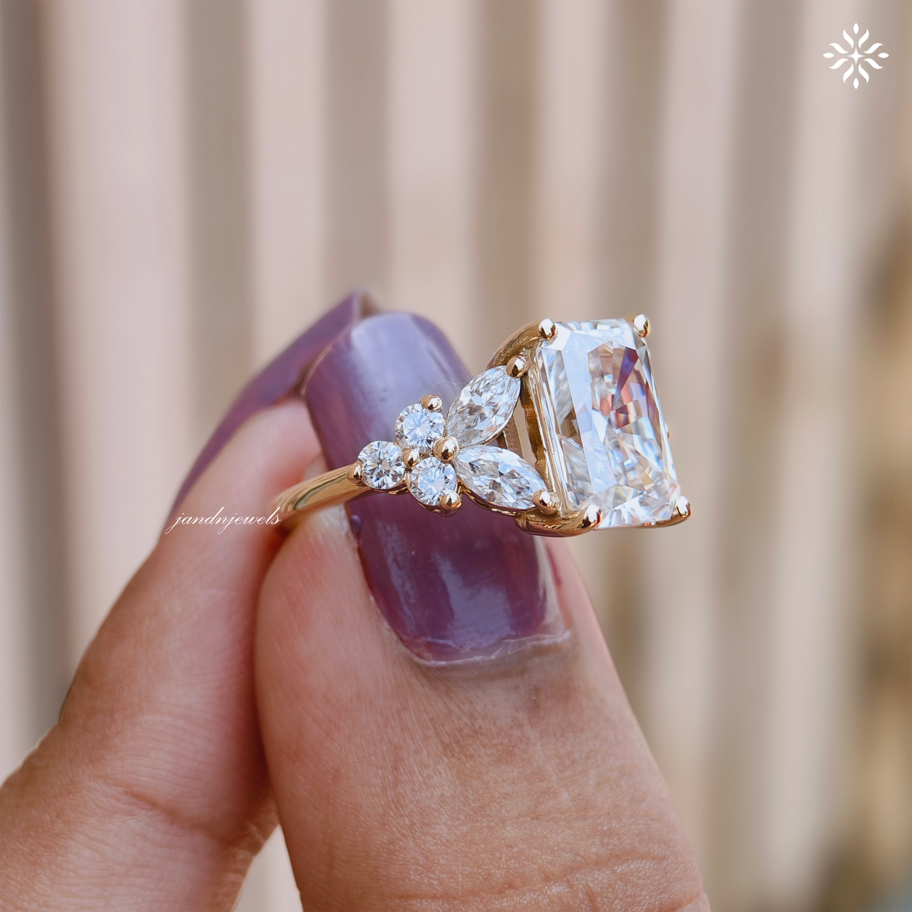 3 Carat Radiant Cut Moissanite Cluster Engagement Ring 14K Solid Gold Ring Floral Cluster Marquise Ring Unique Wedding Ring for Women