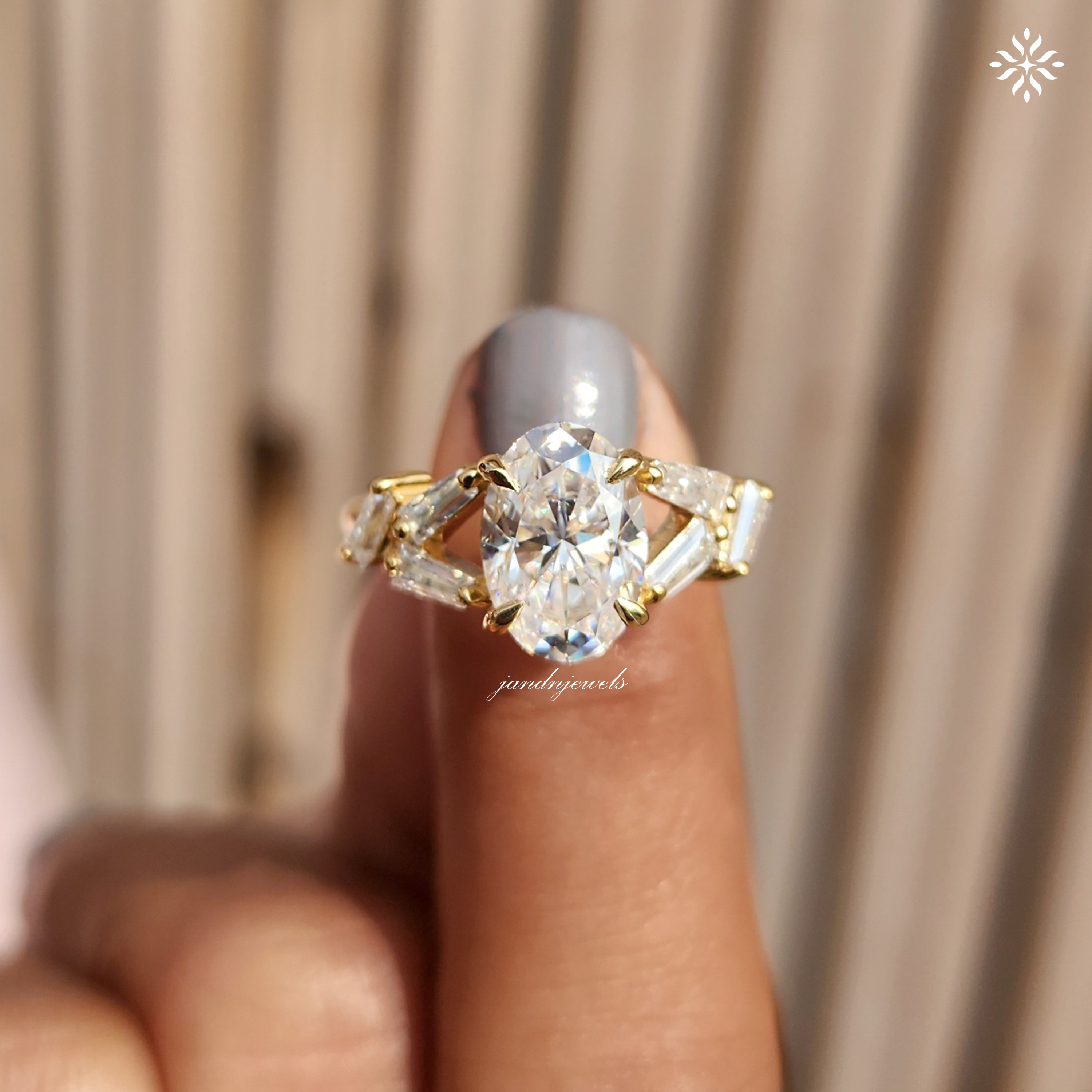 Oval Cluster Moissanite Engagement Ring Side Stone Baguette Ring 14k Gold Ring Wedding Ring Promise Ring for Woman Anniversary Ring