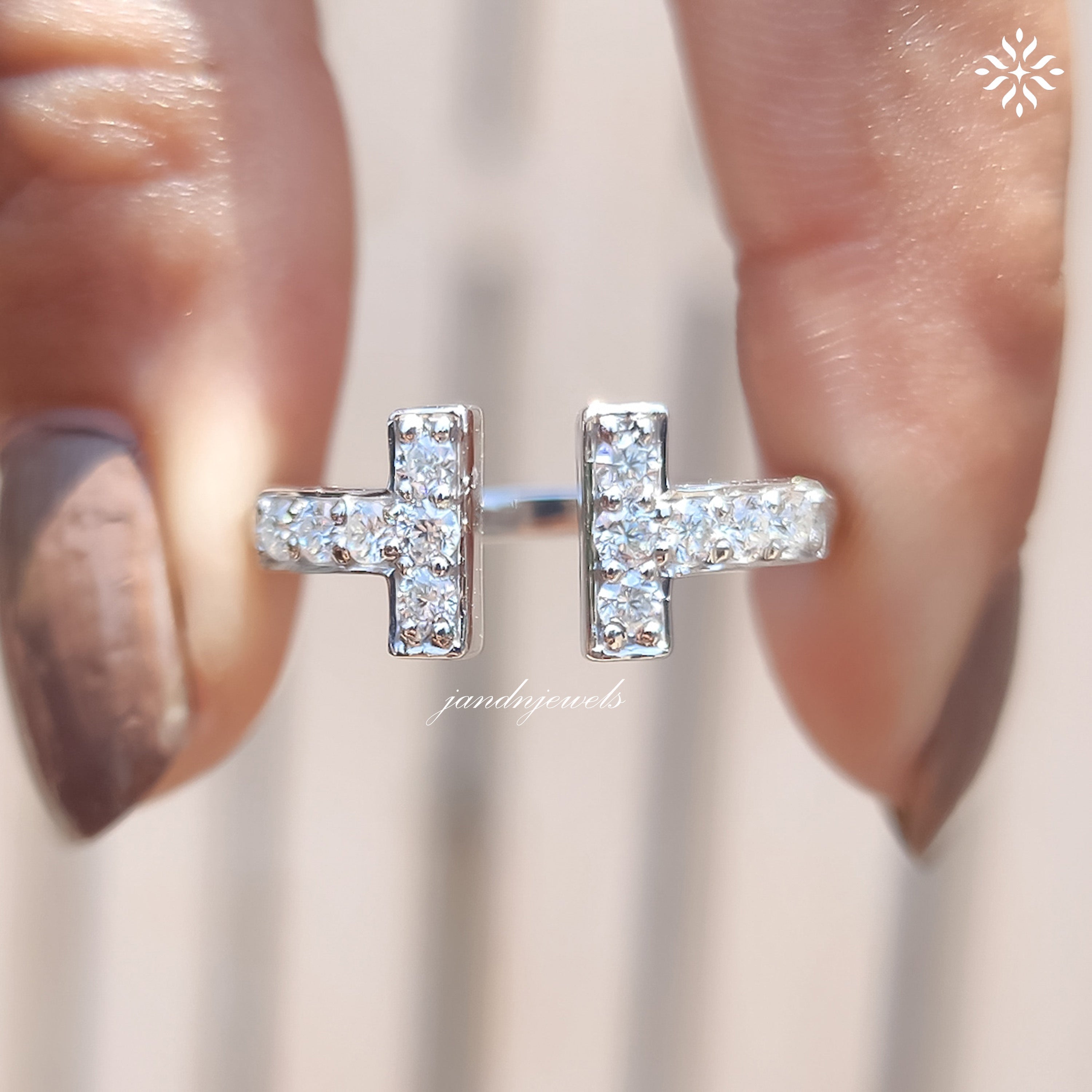 Open Shank T-Shape Diamond Moissanite Ring