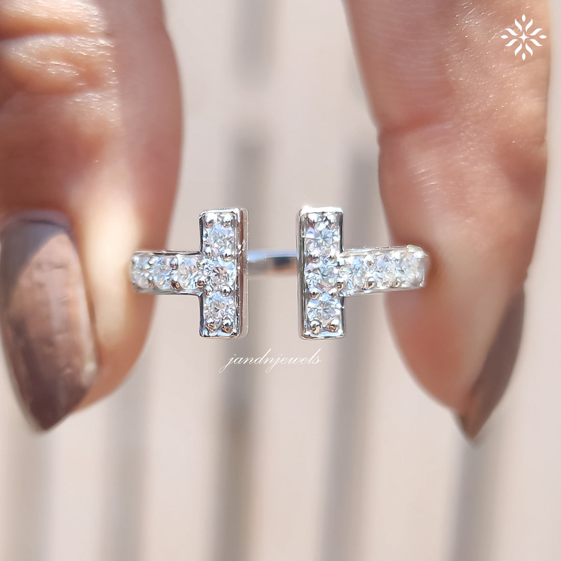 Open Shank T-Shape Diamond Moissanite Ring