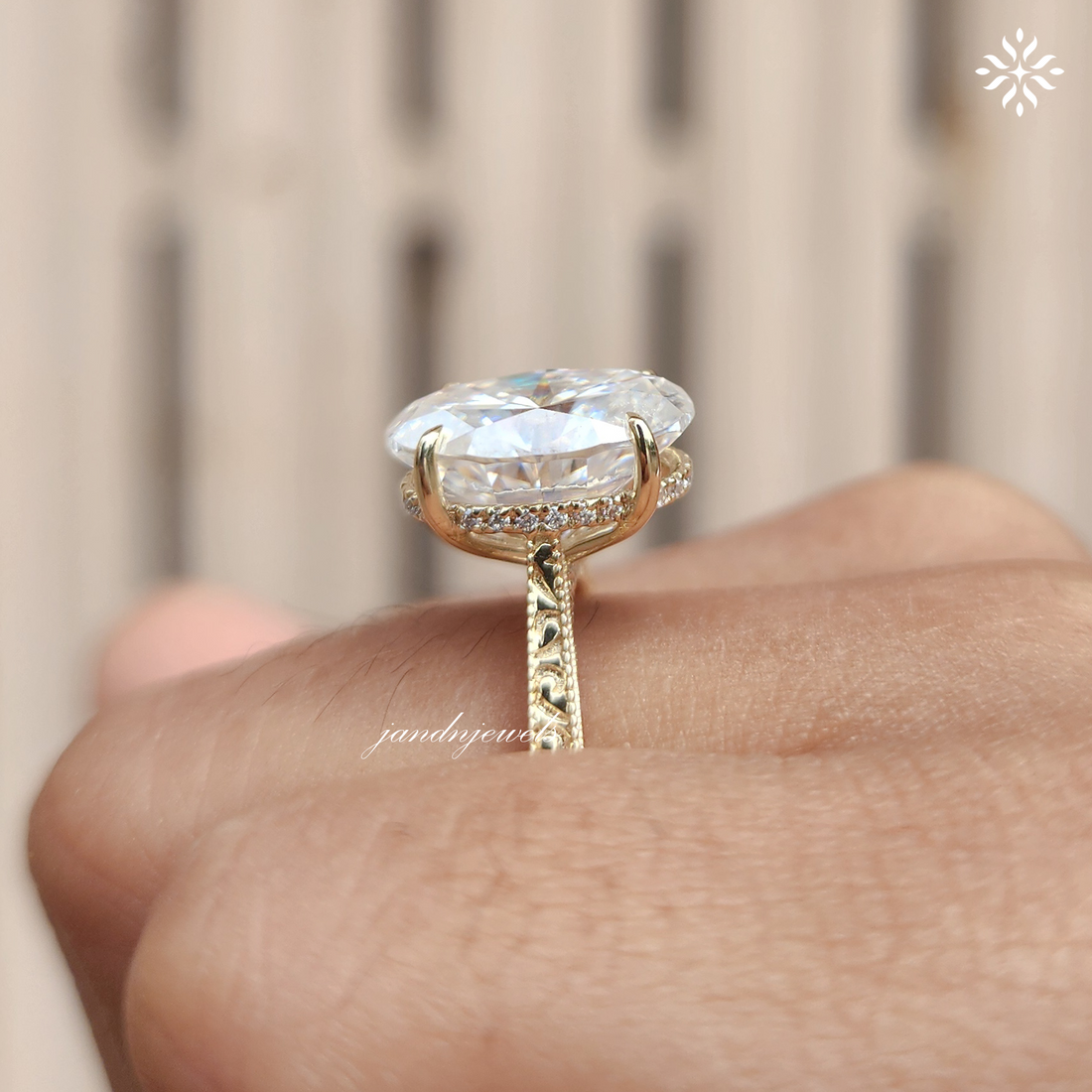 Art Deco Engraved Oval Moissanite Engagement Ring 14K Gold Ring Hidden Halo Oval Solitaire Ring Unique Wedding Ring Promise Anniversary Ring