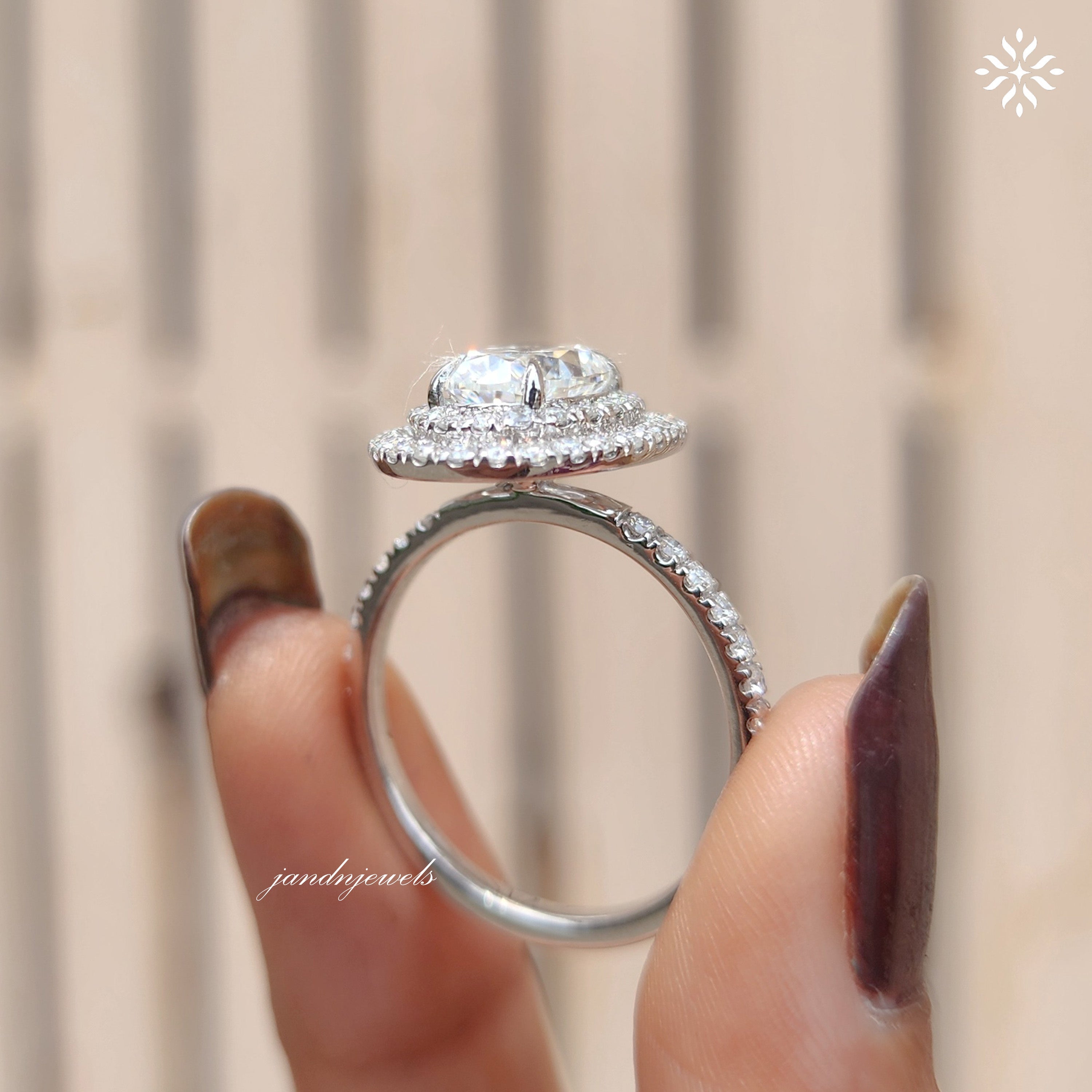 Double Halo Oval Moissanite Engagement Ring Unique Halo Ring Ring Wedding Pave Band 14K White Gold Ring Anniversary gift For Women