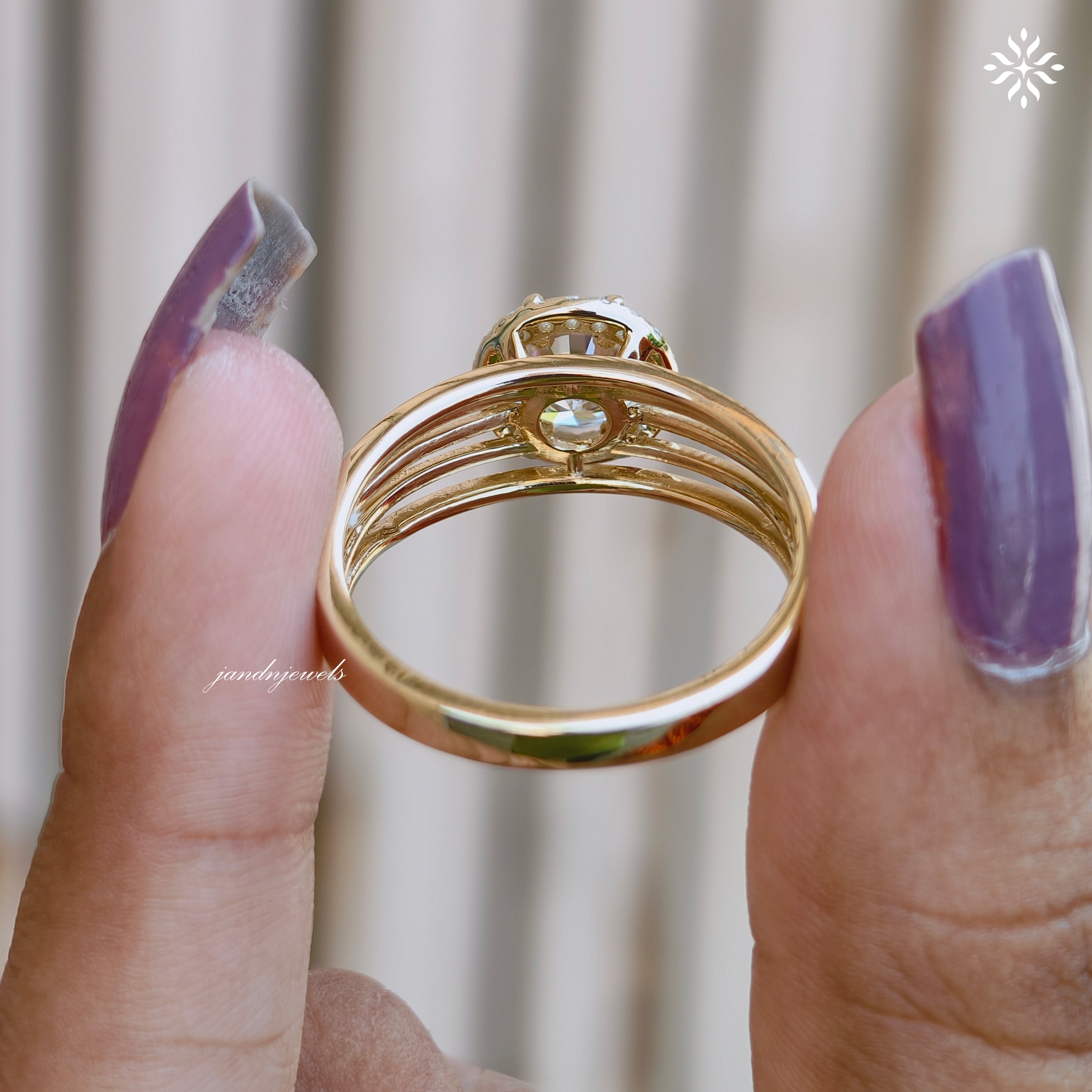 Brilliant Round Moissanite Engagement Ring Open Split Shank Gold Ring Halo Antique Style Ring Antique Style Bridal Ring