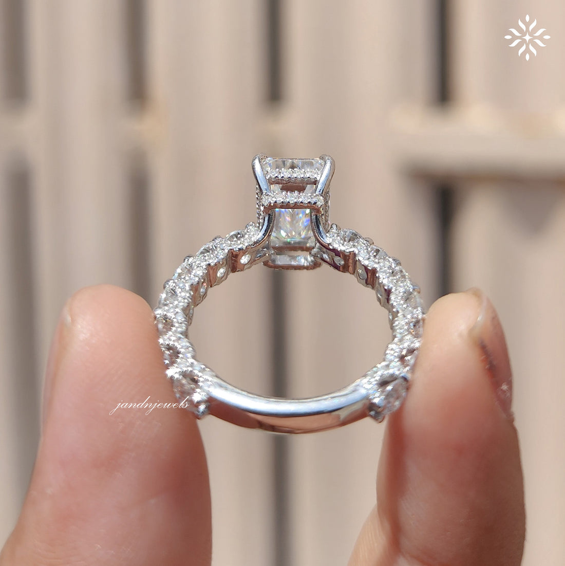 2.5CT Emerald Cut Moissanite Engagement Ring Unique Dabble Hidden Halo Ring 14K Solid Gold Ring for Women