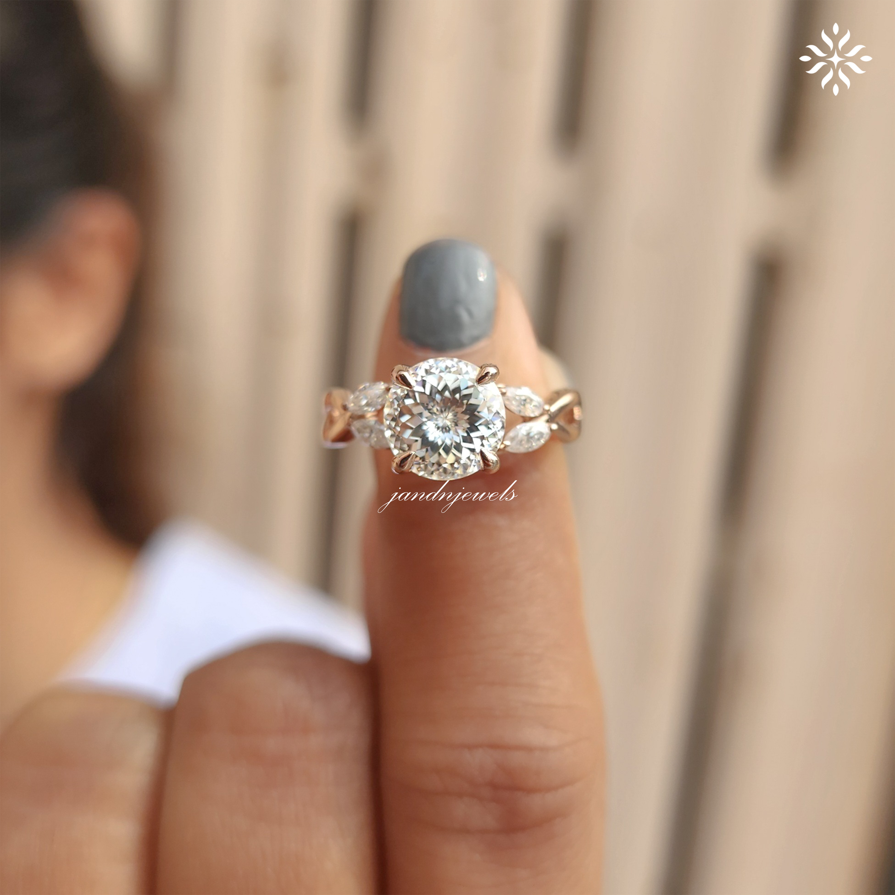 Twisted Shank Portuguese Cut Moissanite Diamond Ring Infinity Style 14K Solid Gold Ring Pear Accent Bridal Ring Promise Anniversary Gift