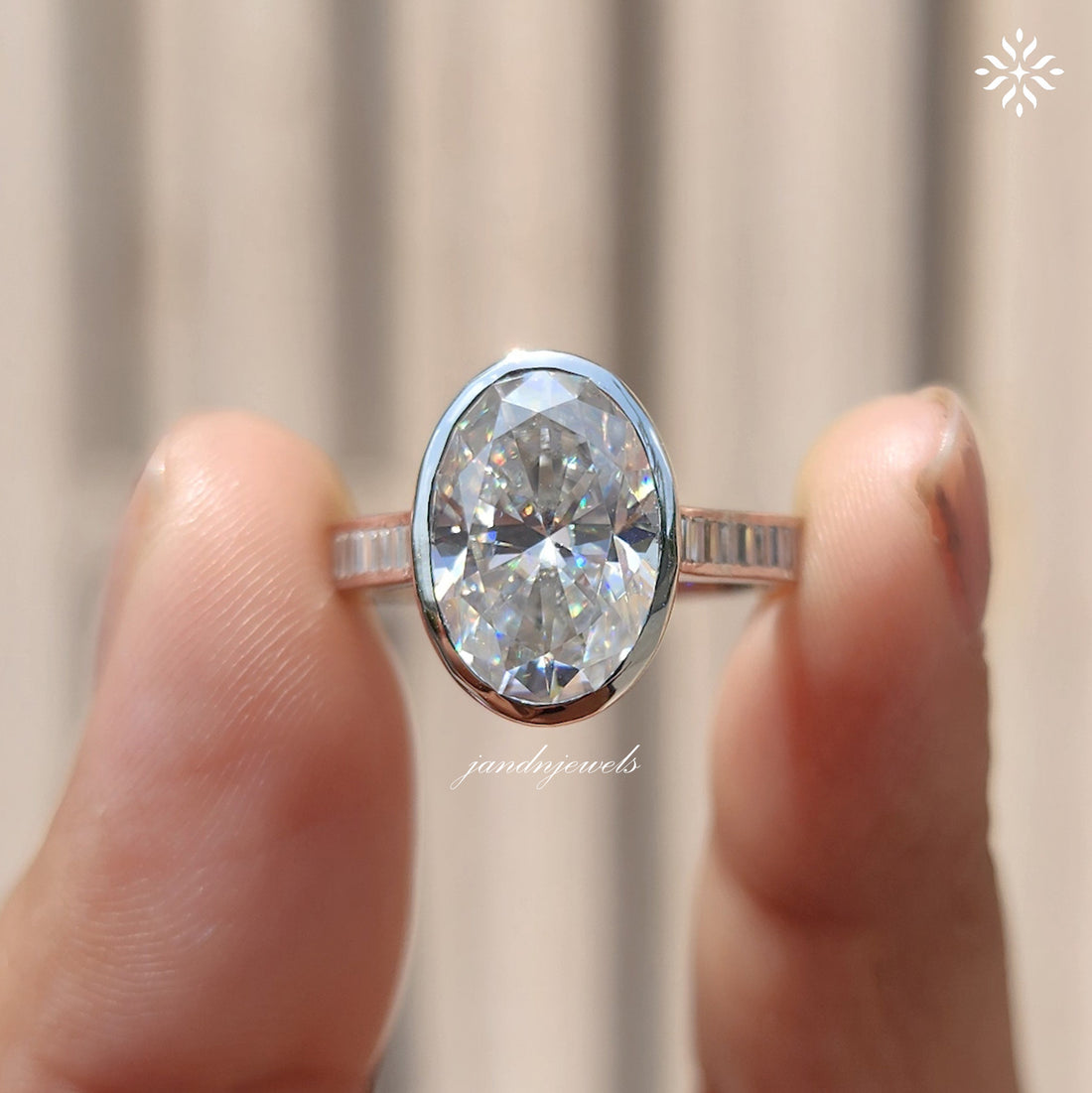 3CT Oval Cut Moissanite Engagement Bezel Ring Set Channel Set Wedding Ring 14K Solid Gold Ring for Her
