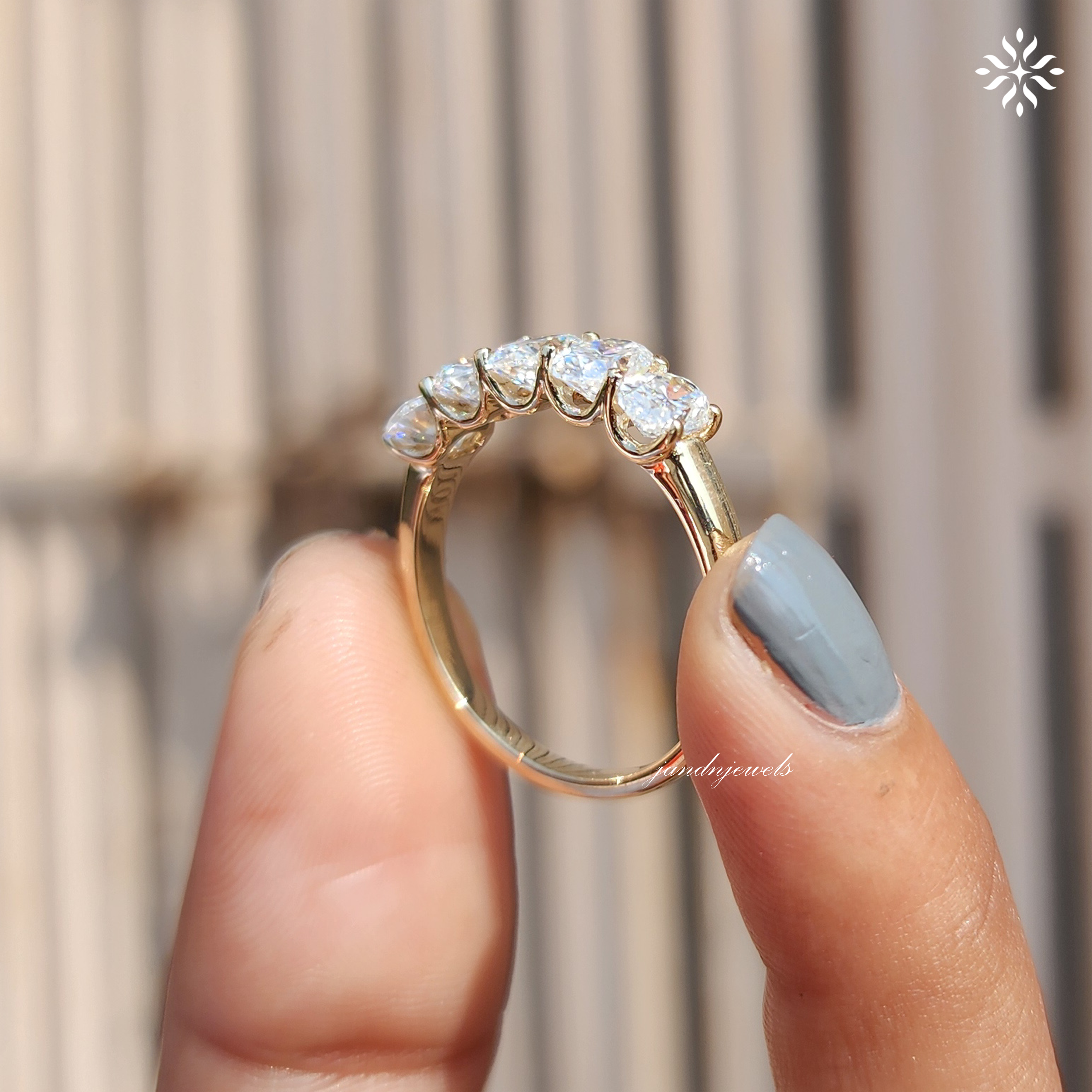Oval Shaped Lab Grown Diamond Ring 5 Stone Wedding Band 10K Solid Yellow Gold Ring