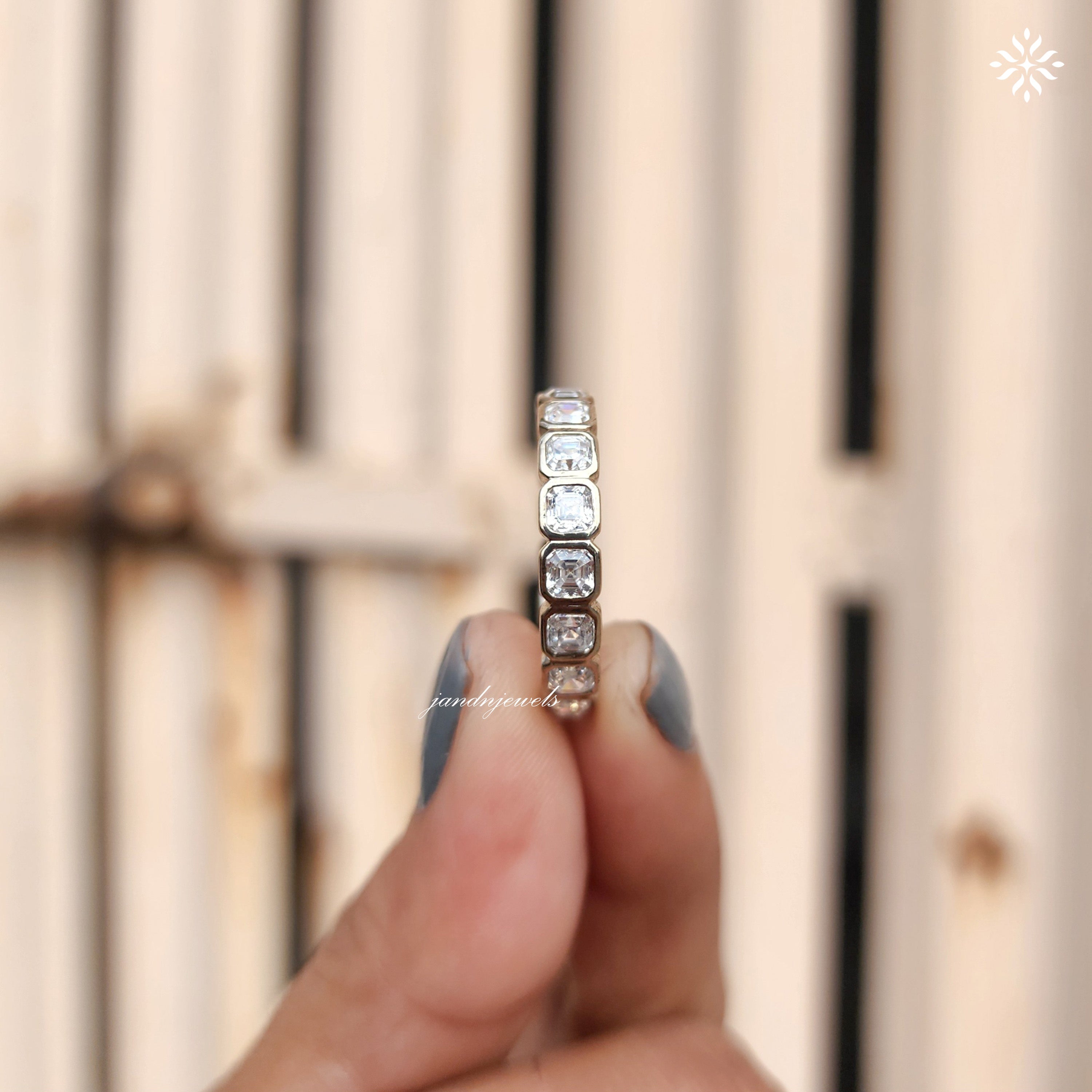 Bezel Set Asscher Cut Moissanite Full Eternity Wedding Band