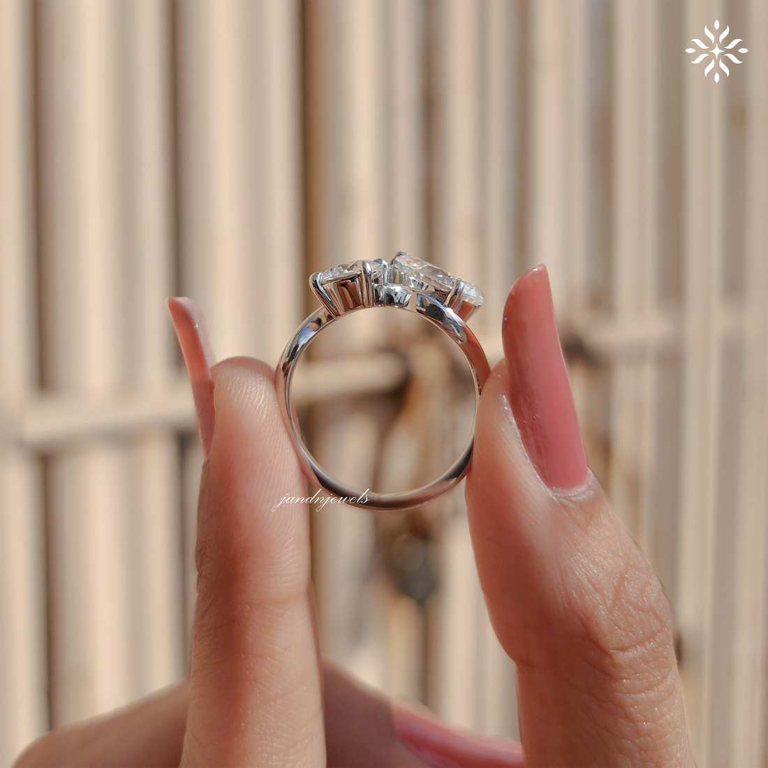 Pear & Round Cut Moissanite Engagement Ring, Toi Et Moi Ring, Bypass Shank Ring, 14K Solid Gold, Luxurious Two Stone Ring