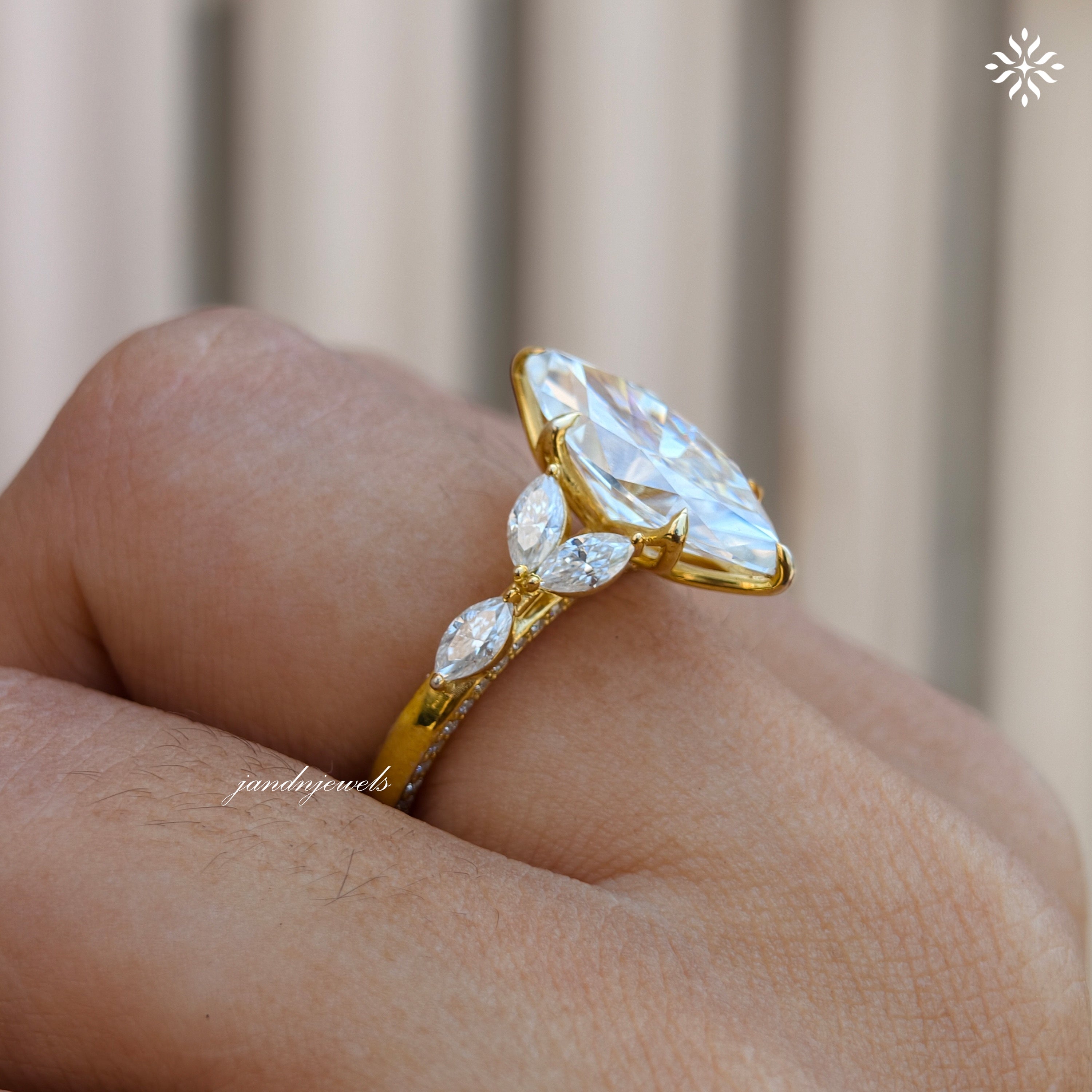 4CT Marquise Cut Moissanite Engagement Ring Cluster Marquise Side Stone Ring Classic Floral Basket Setting Wedding Ring Micro Pavé Band