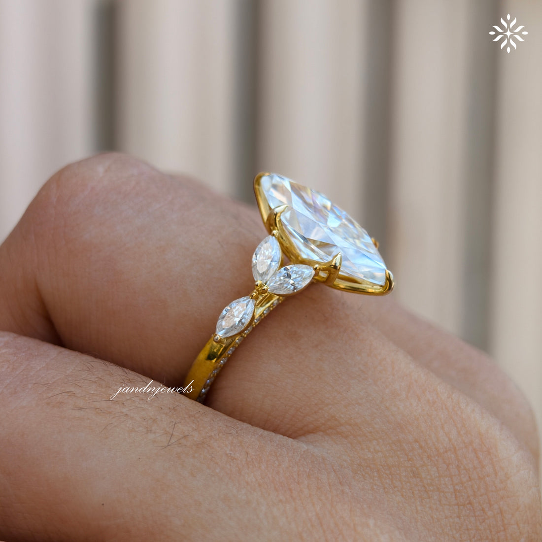 4CT Marquise Cut Moissanite Engagement Ring Cluster Marquise Side Stone Ring Classic Floral Basket Setting Wedding Ring Micro Pavé Band