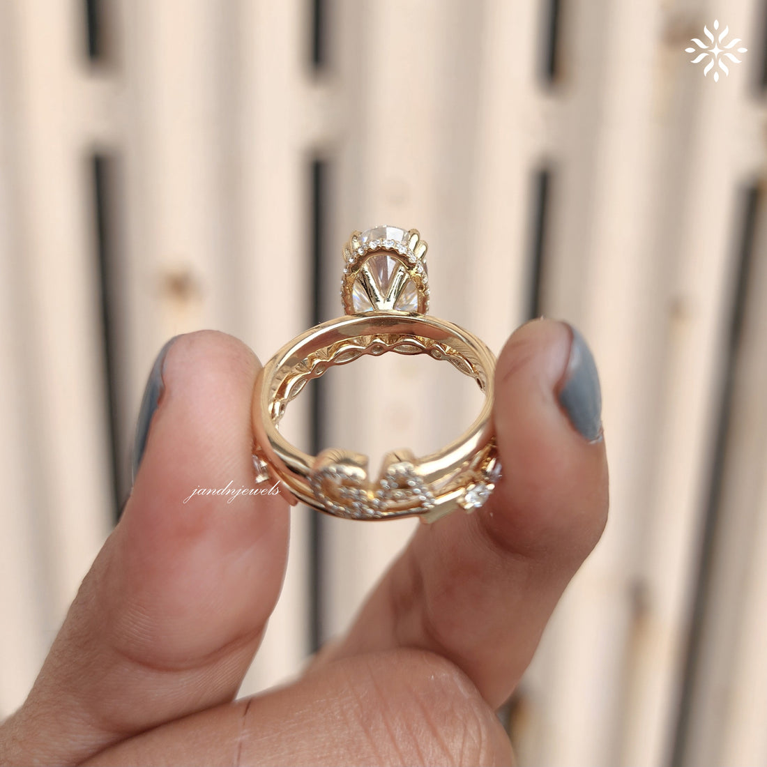 3CT Oval Cut Moissanite Engagement Ring Set Hidden Halo Dabble Prong Ring 14K Solid Gold Bridal Ring Set Personalized Name Initial Ring