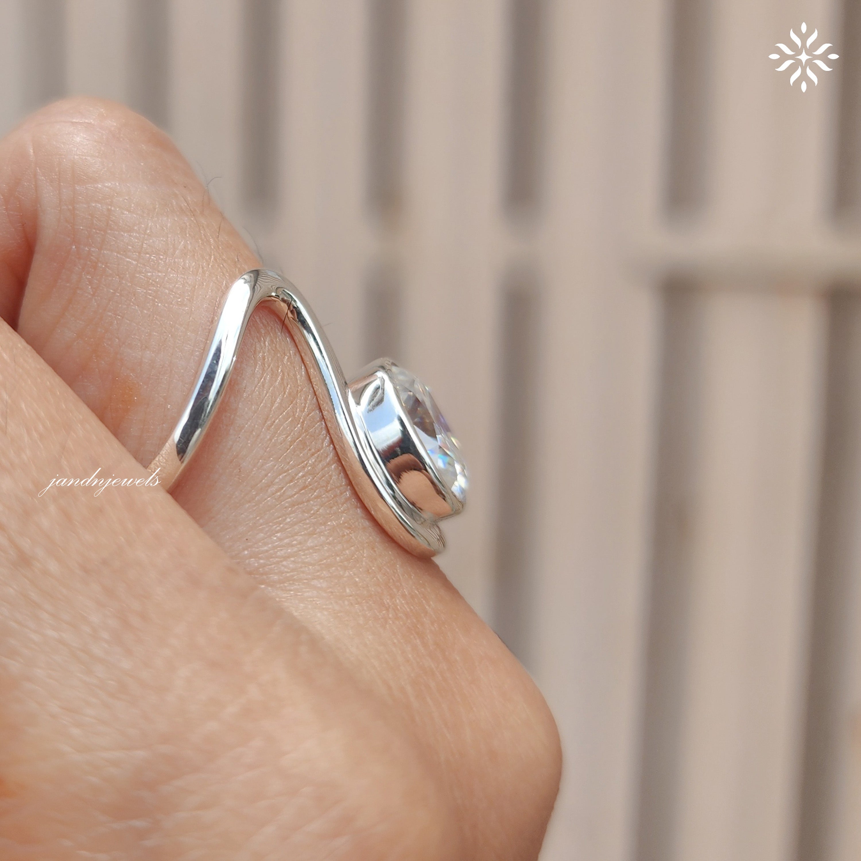 Oval Moissanite Ring, Open Wrap Ring Bezel Set Gold Band Minimalist Unique Engagement Ring