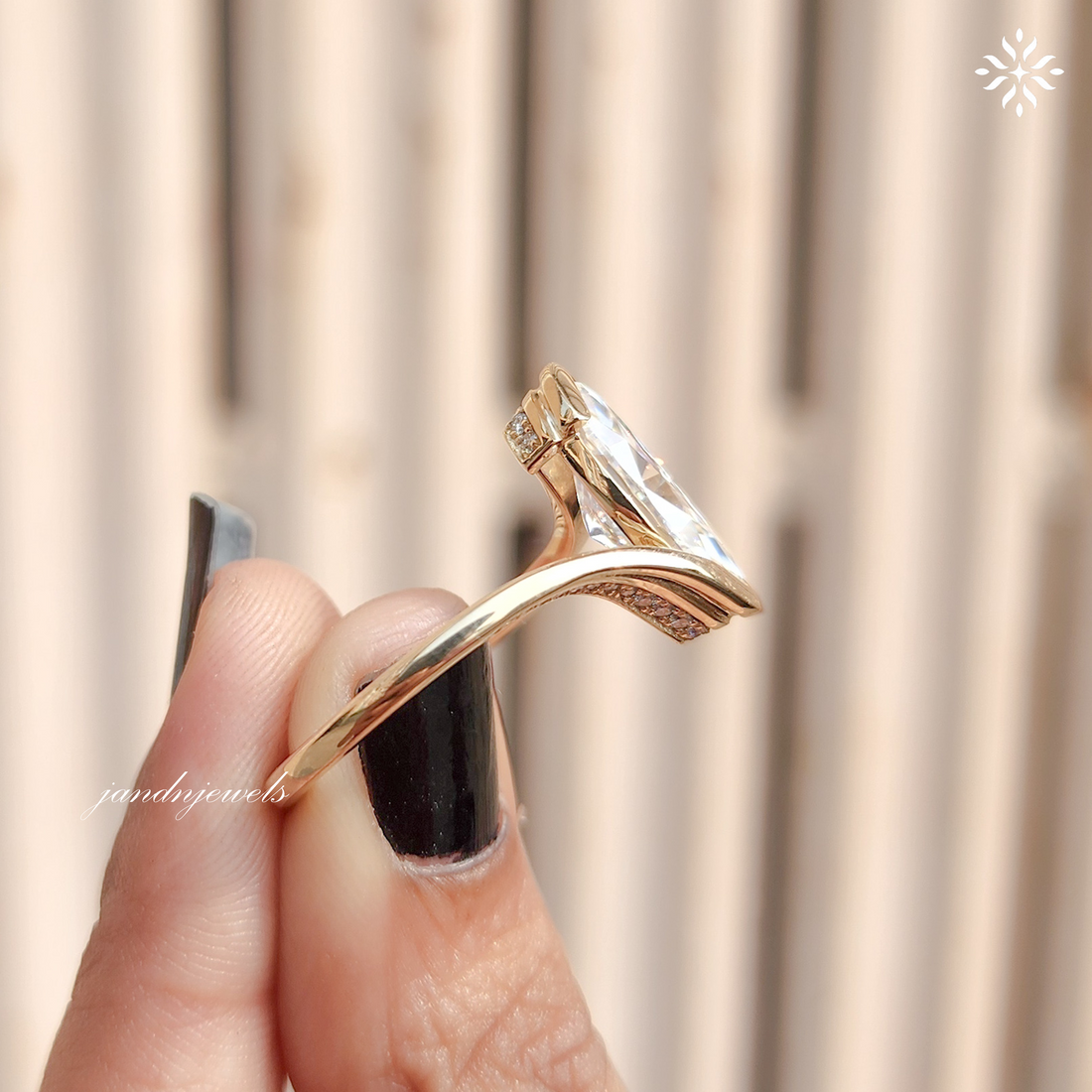 Marquise Moissanite Wrap Ring, Curved Pave Gold Band, Elegant Unique Engagement Ring for Women
