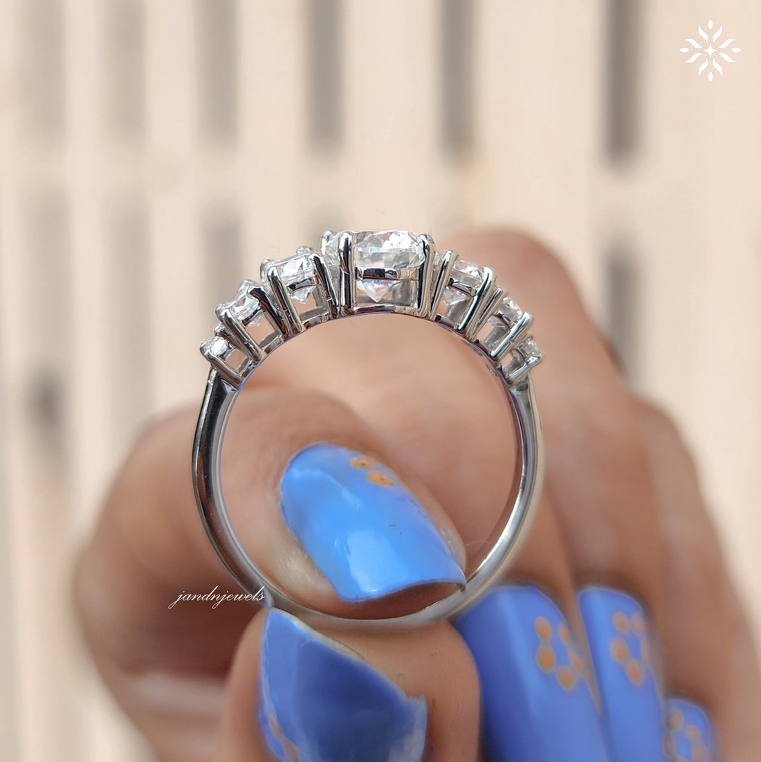 Oval Moissanite Ring with Graduated Side Stones Unique Eternity Engagement Ring Elegant White Gold Wedding Band for Her